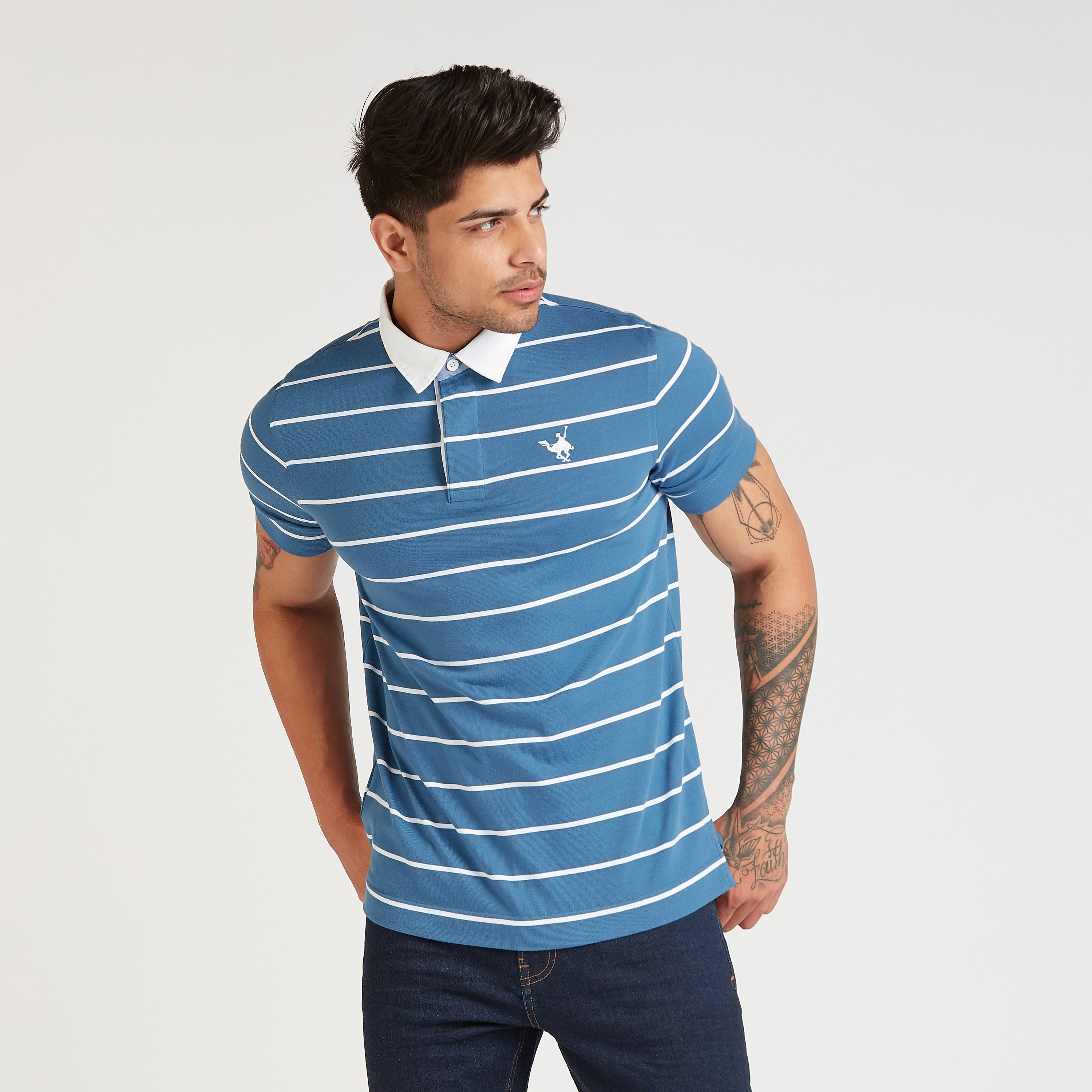 تيشيرت سليم مخطّط بأكمام قصيرة-men-clothing-tshirtsandpolos-polos-image-5