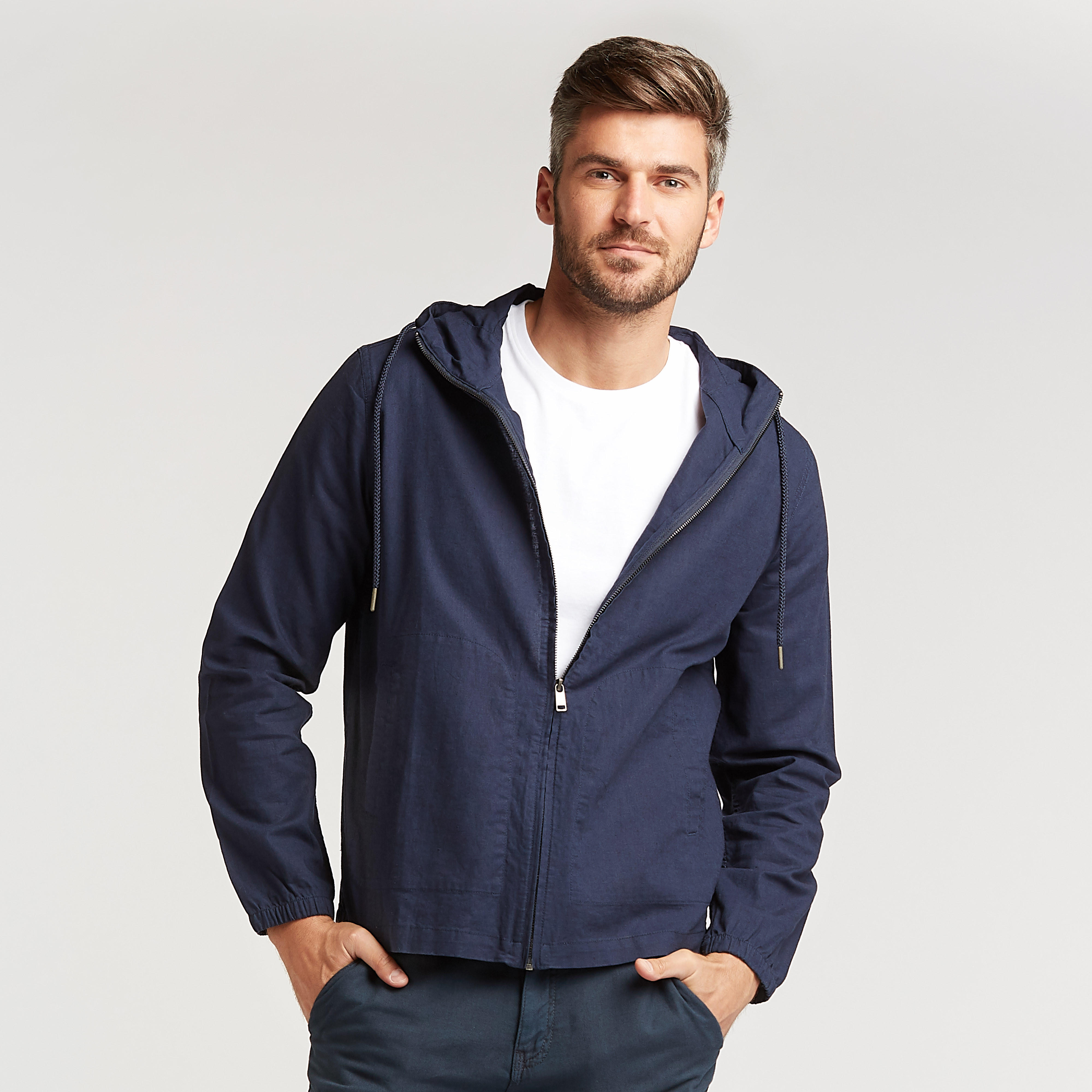 Slim Fit Solid Linen Jacket with Long Sleeves and Hood -men-clothing-jacketsandblazers-jackets-image-1