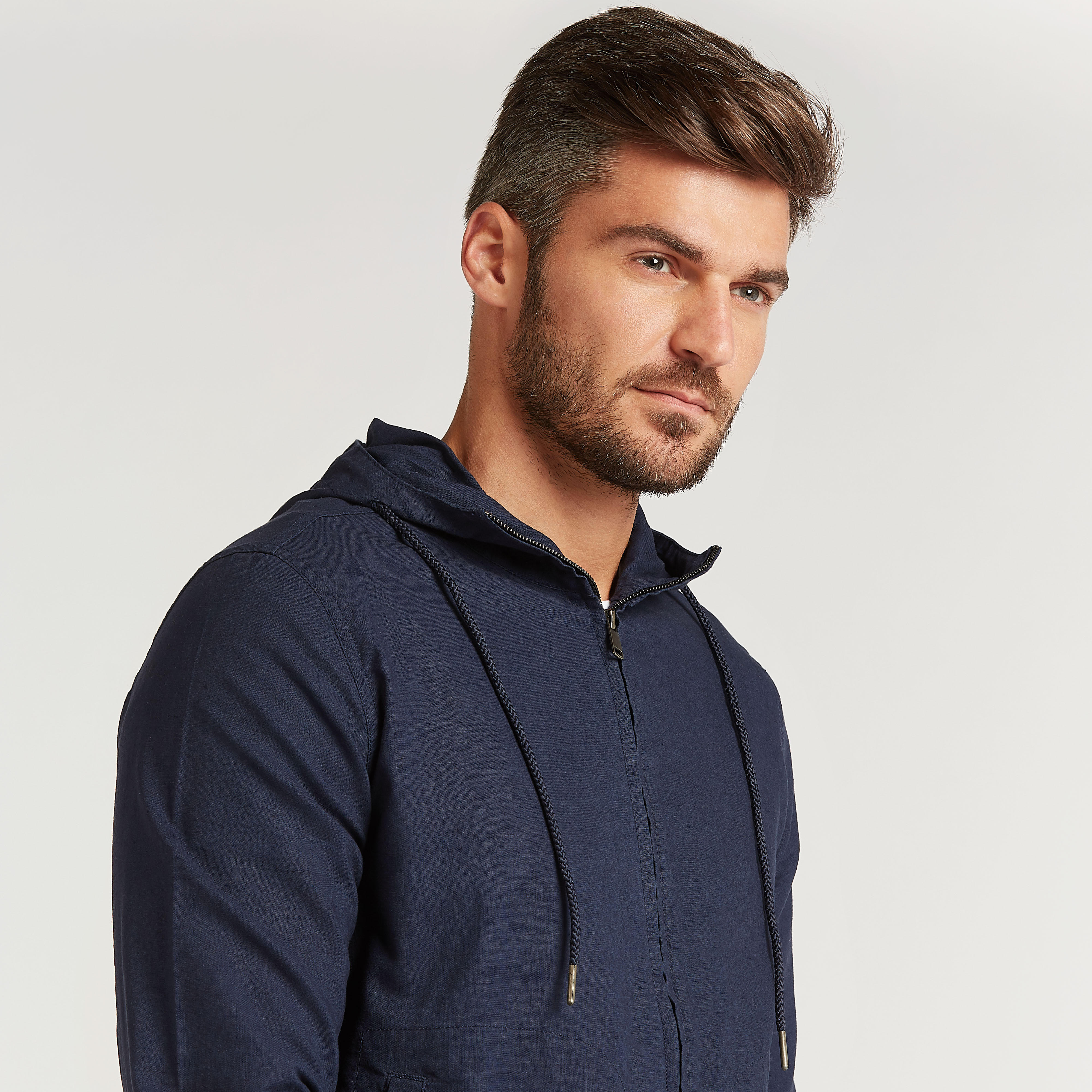 Slim Fit Solid Linen Jacket with Long Sleeves and Hood -men-clothing-jacketsandblazers-jackets-image-3