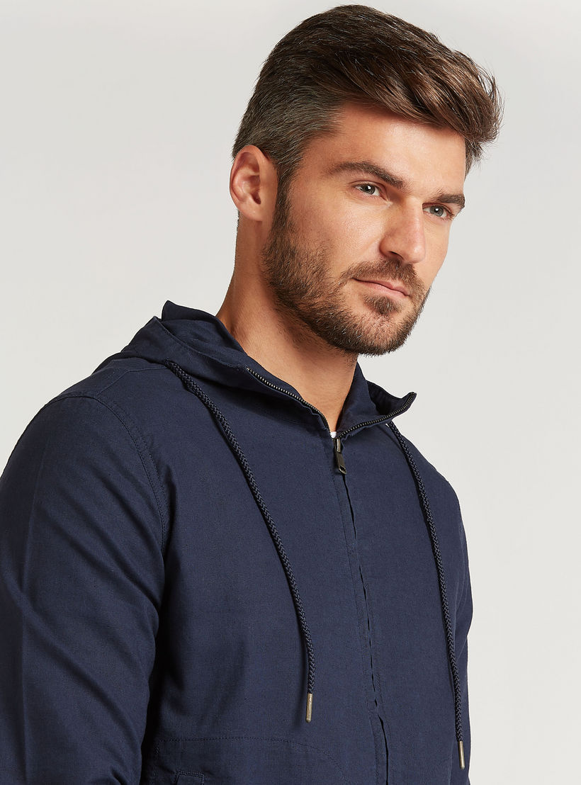 Slim Fit Solid Linen Jacket with Long Sleeves and Hood -men-clothing-jacketsandblazers-jackets-image-3