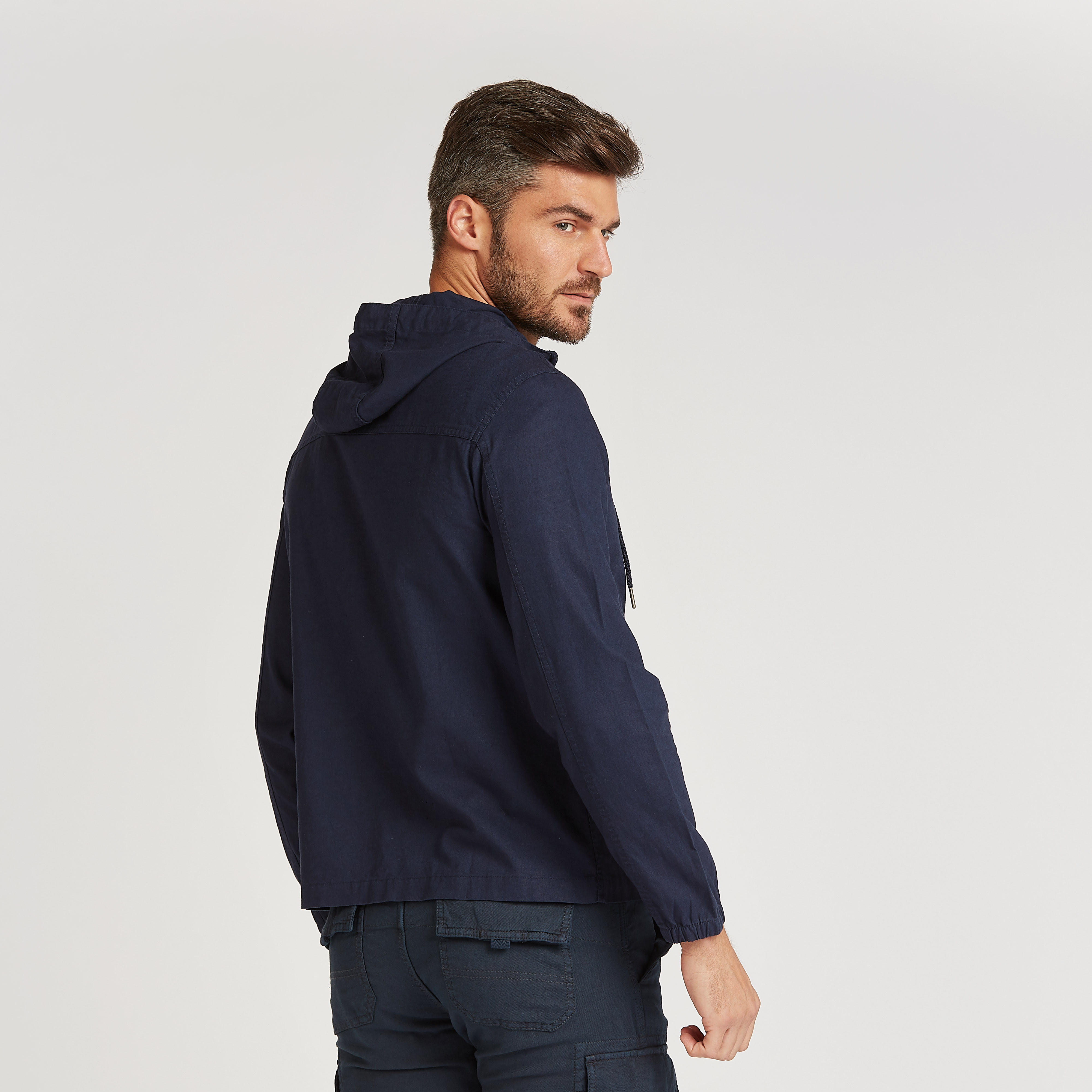 Slim Fit Solid Linen Jacket with Long Sleeves and Hood -men-clothing-jacketsandblazers-jackets-image-4