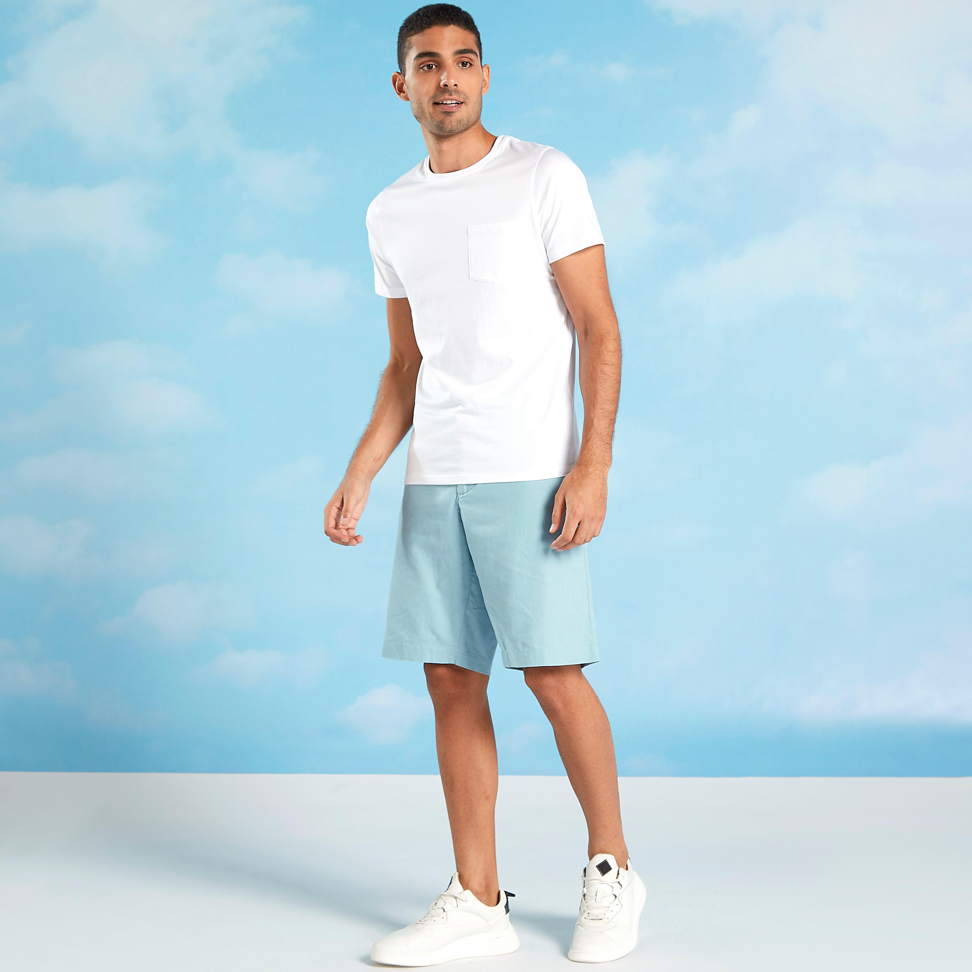شورت كتّان سليم فيت سادة بجيوب وعراوي-men-clothing-bottoms-shorts-image-2
