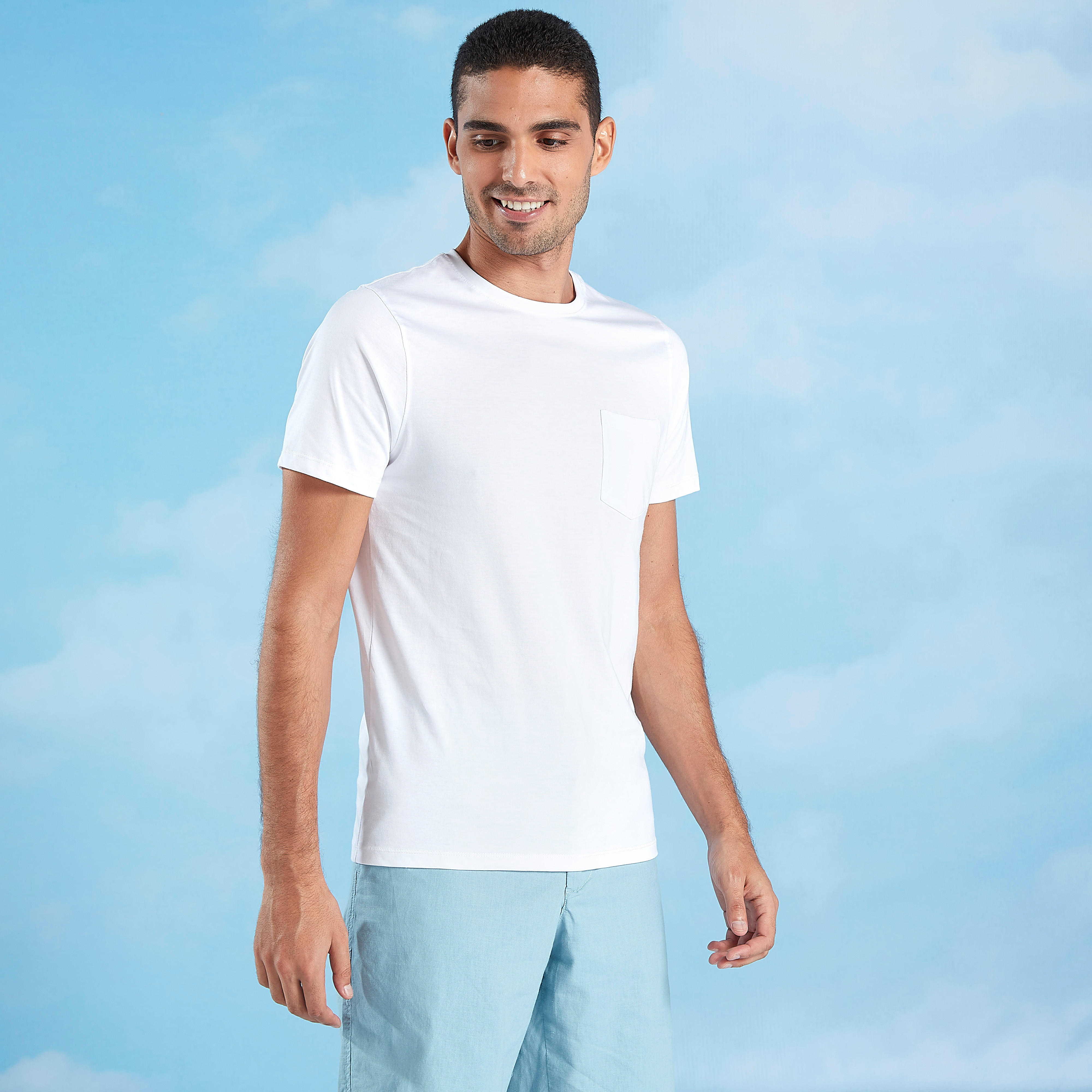 Slim Fit Solid T-shirt with Crew Neck and Chest Pocket-men-clothing-tshirtsandpolos-tshirts-image-1