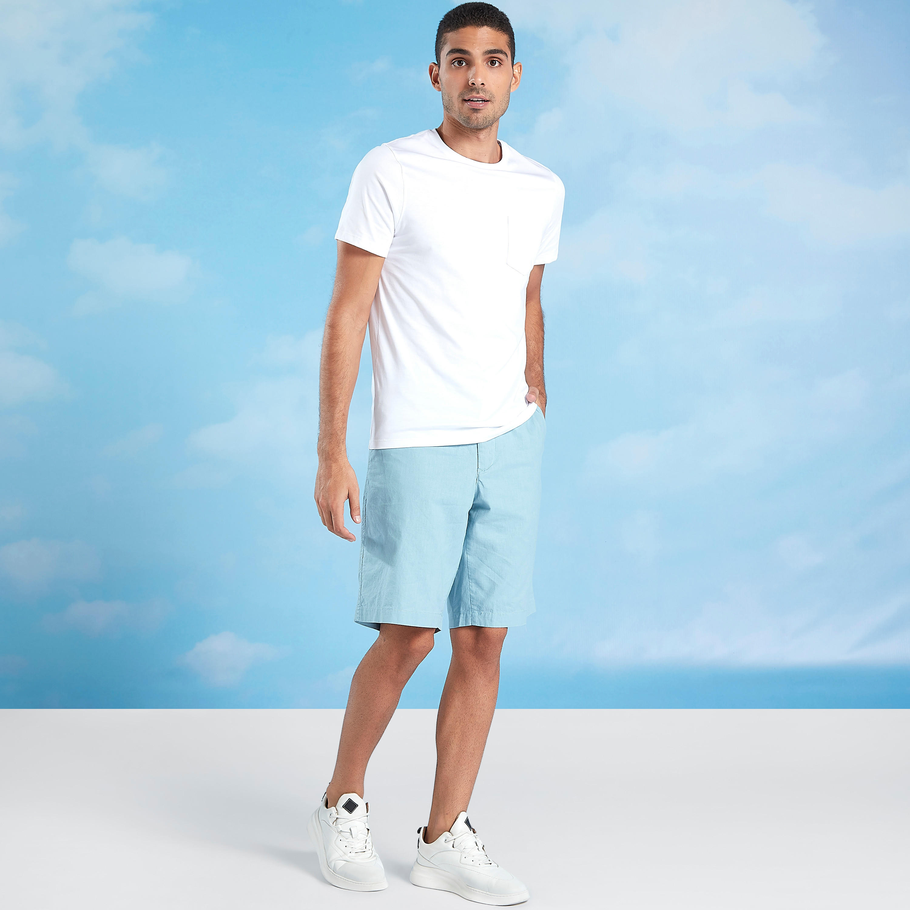 Slim Fit Solid T-shirt with Crew Neck and Chest Pocket-men-clothing-tshirtsandpolos-tshirts-image-2