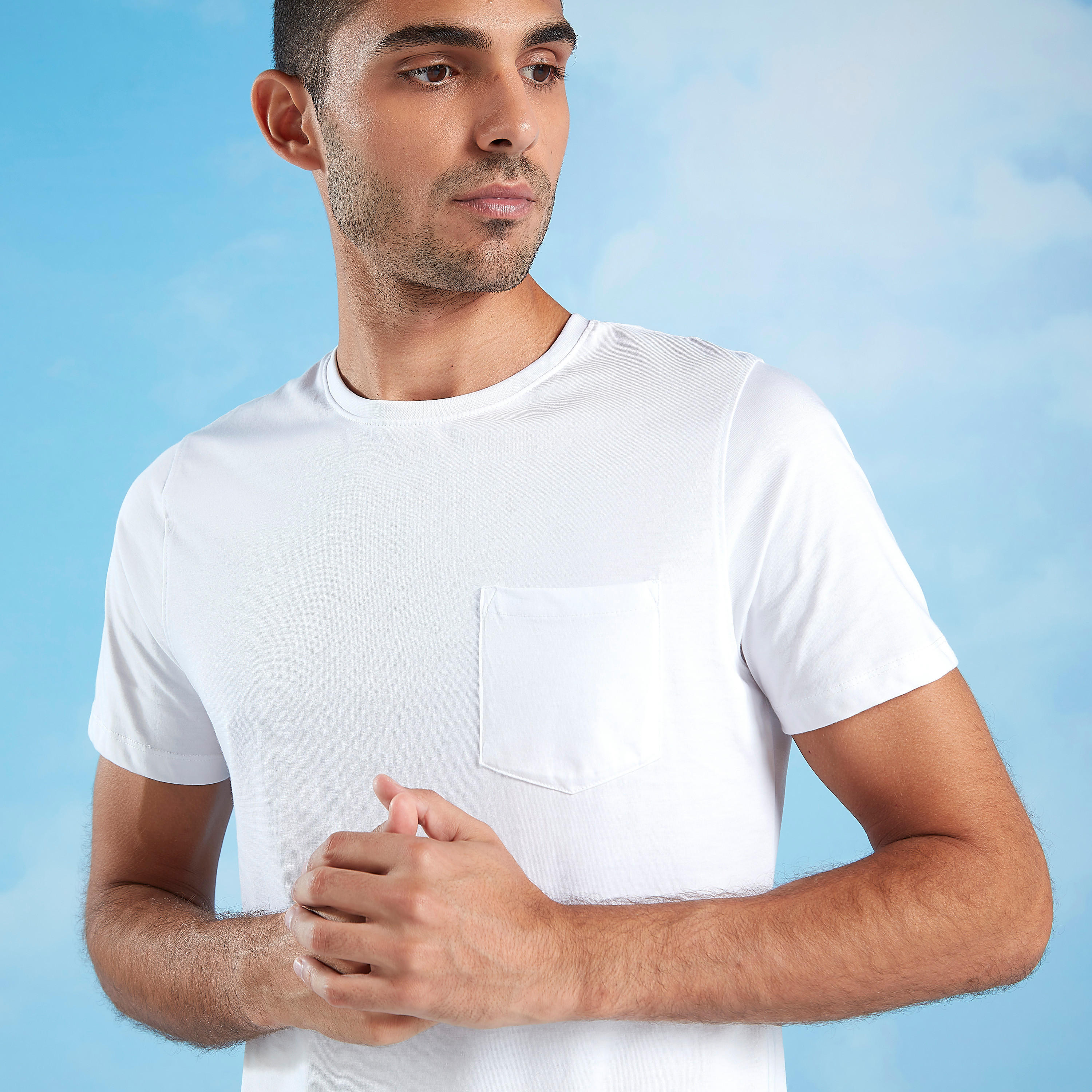 Slim Fit Solid T-shirt with Crew Neck and Chest Pocket-men-clothing-tshirtsandpolos-tshirts-image-3