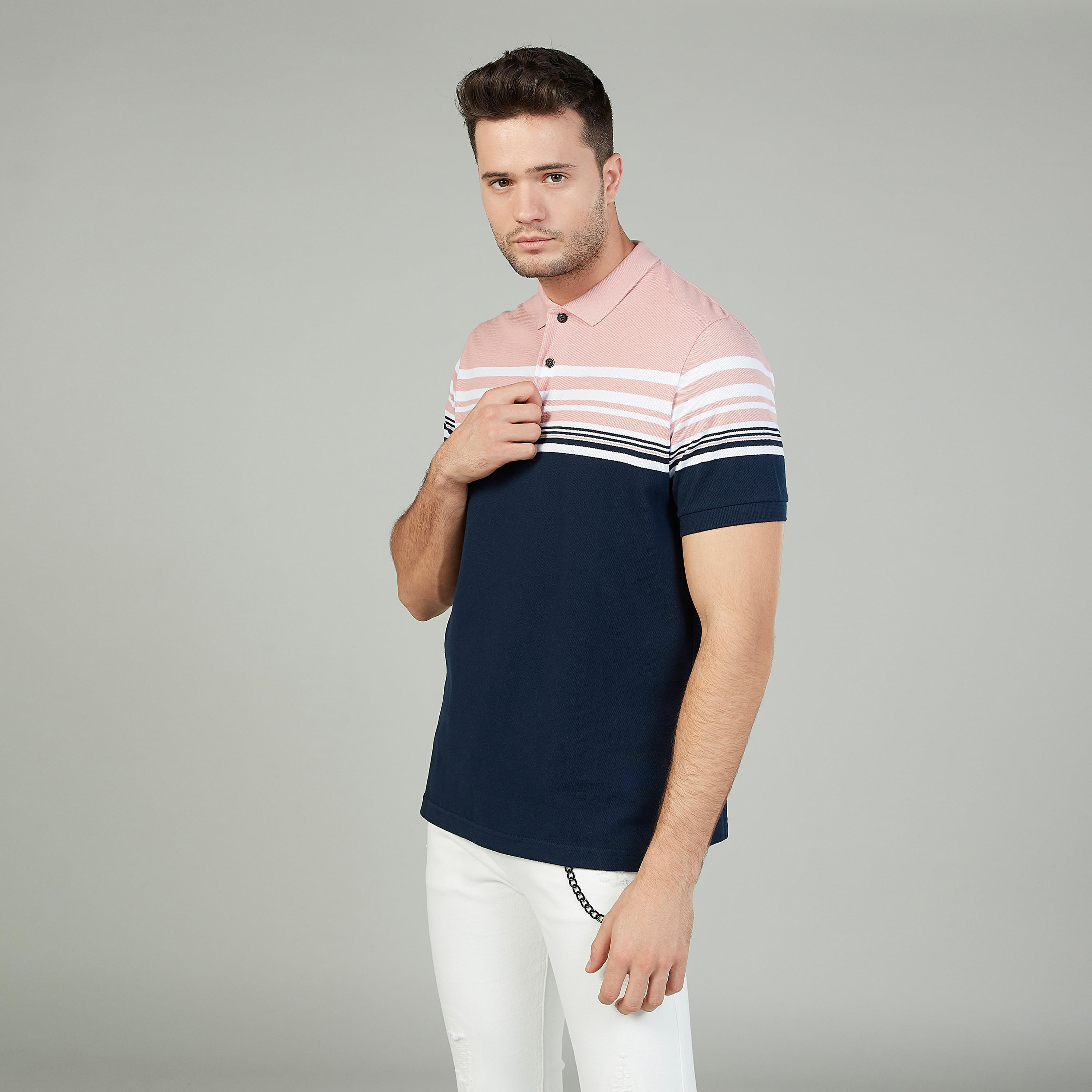 تيشيرت بولو مقلّم سليم بأكمام قصيرة-men-clothing-tshirtsandpolos-polos-image-1