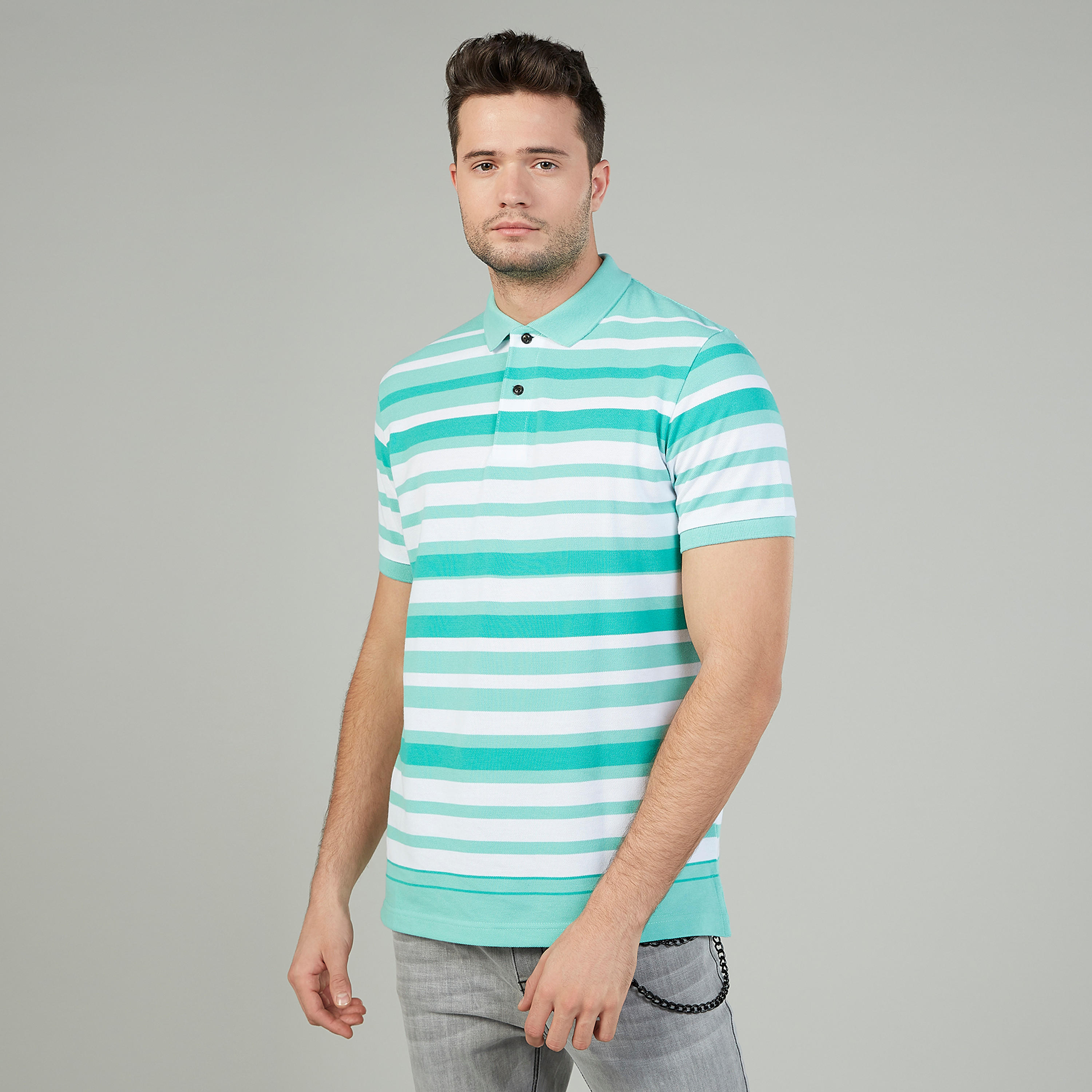 تيشيرت مستدام بولو سليم مخطّط بأكمام قصيرة -men-clothing-tshirtsandpolos-polos-image-1