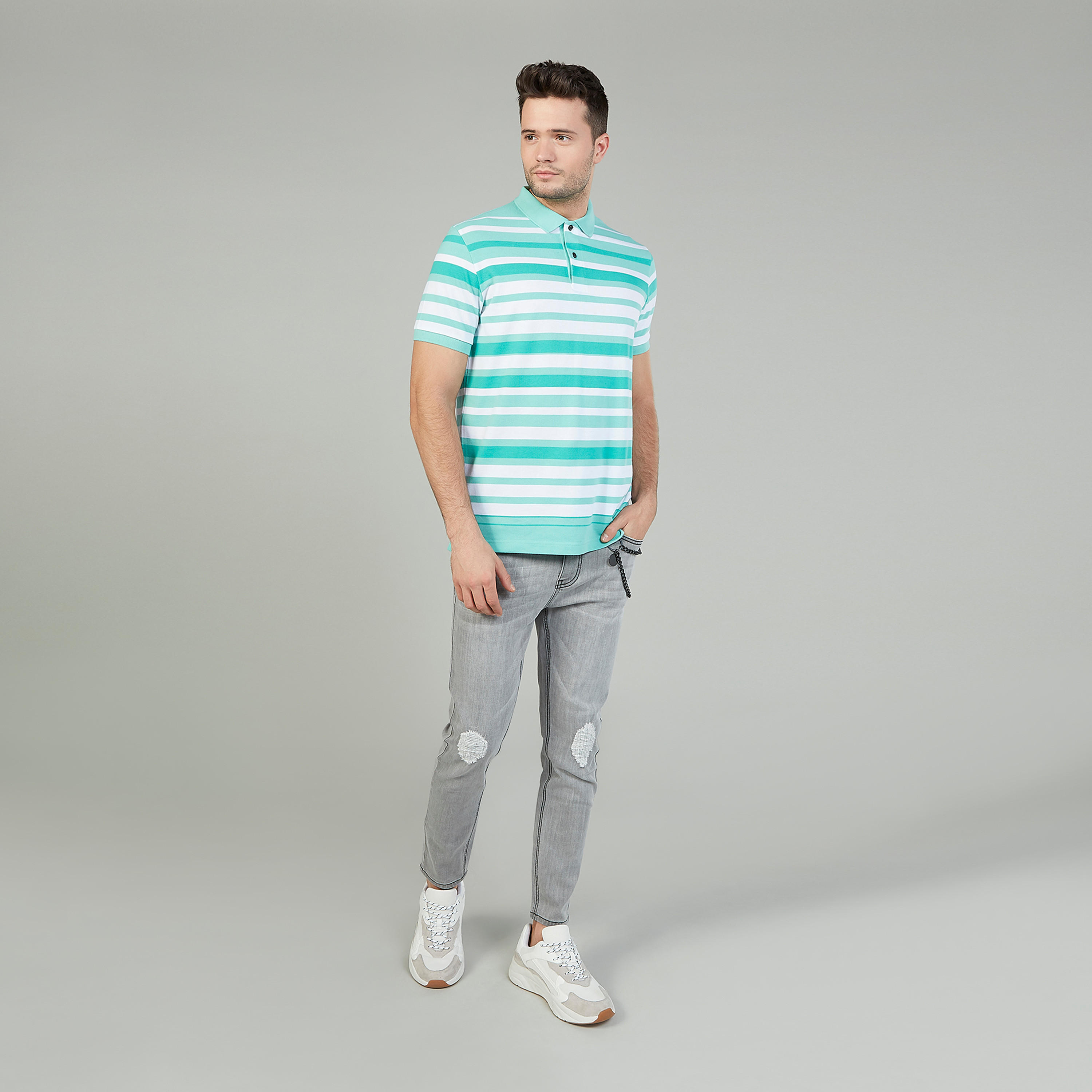 تيشيرت مستدام بولو سليم مخطّط بأكمام قصيرة -men-clothing-tshirtsandpolos-polos-image-2