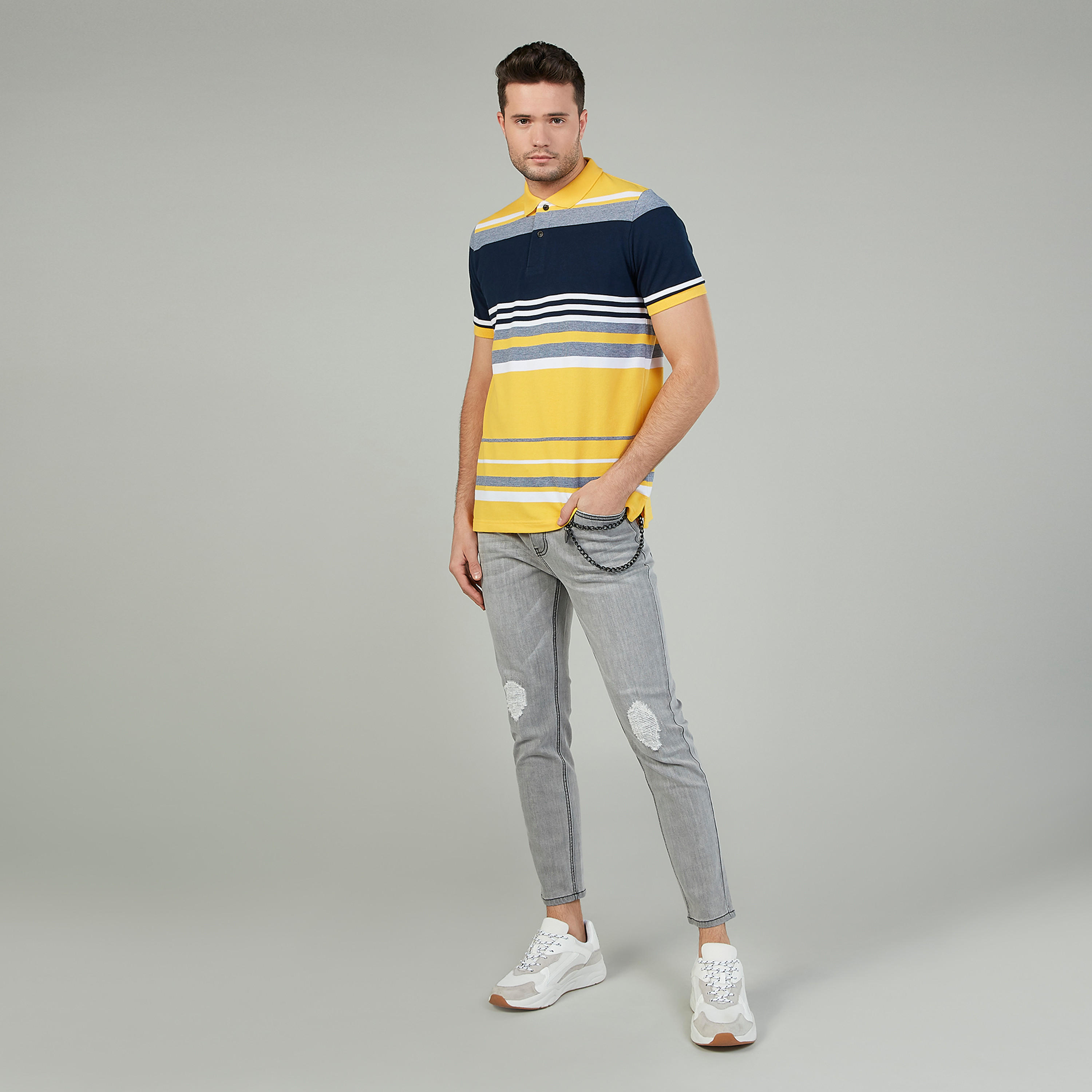 تيشيرت مستدام بولو سليم مقلّم بأكمام قصيرة  -men-clothing-tshirtsandpolos-polos-image-1