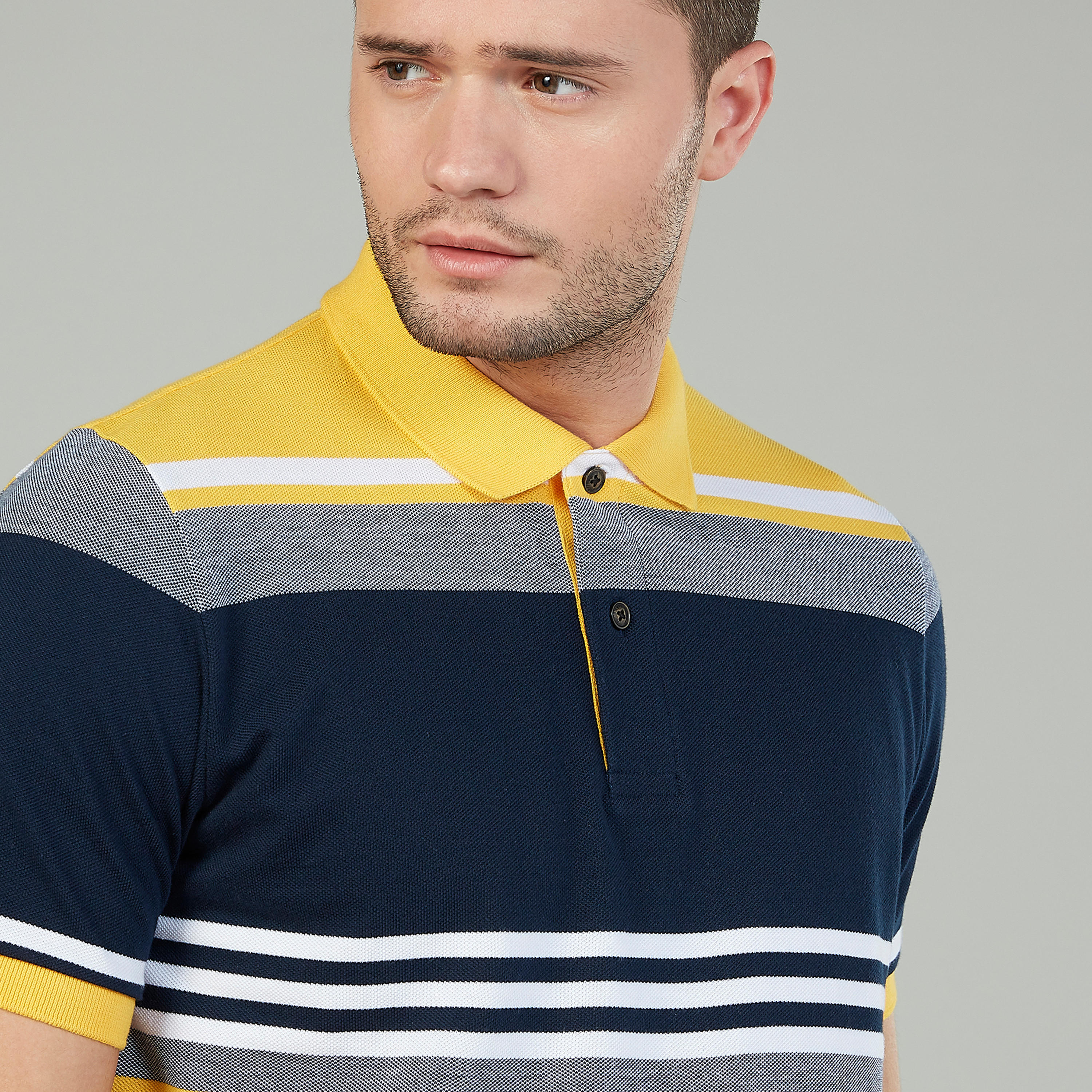 تيشيرت مستدام بولو سليم مقلّم بأكمام قصيرة  -men-clothing-tshirtsandpolos-polos-image-2