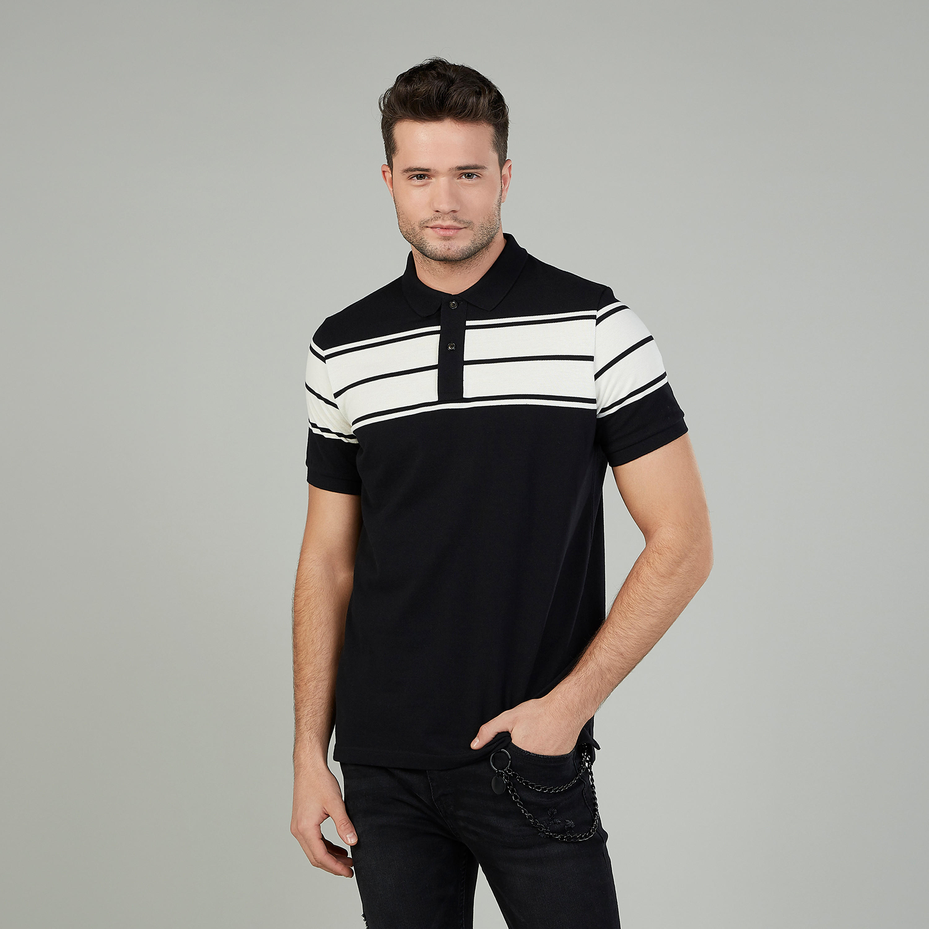 تيشيرت بولو مقلّم سليم بأكمام قصيرة-men-clothing-tshirtsandpolos-polos-image-1