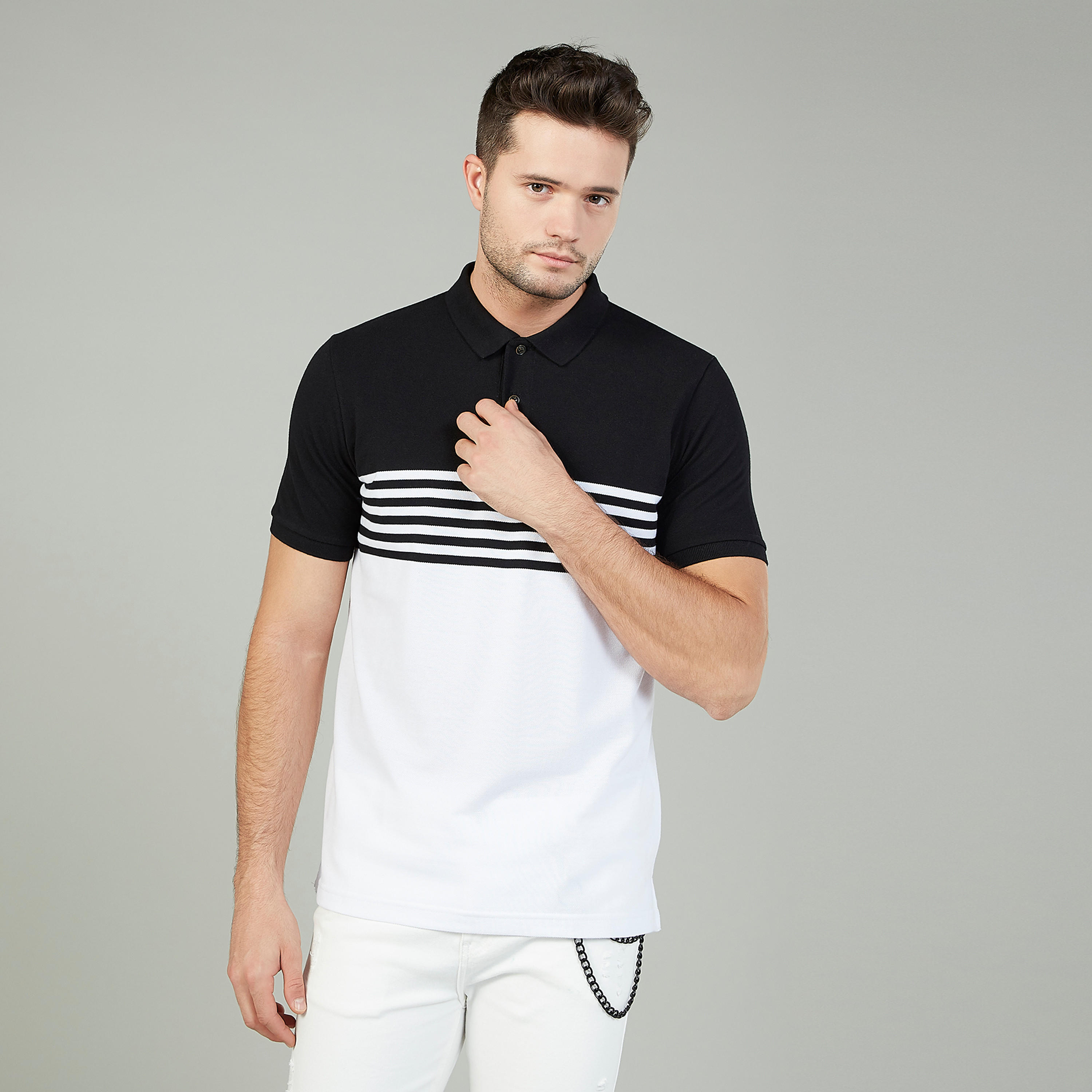 تيشيرت مستدام بولو سليم مقلم بأكمام قصيرة   -men-clothing-tshirtsandpolos-polos-image-1