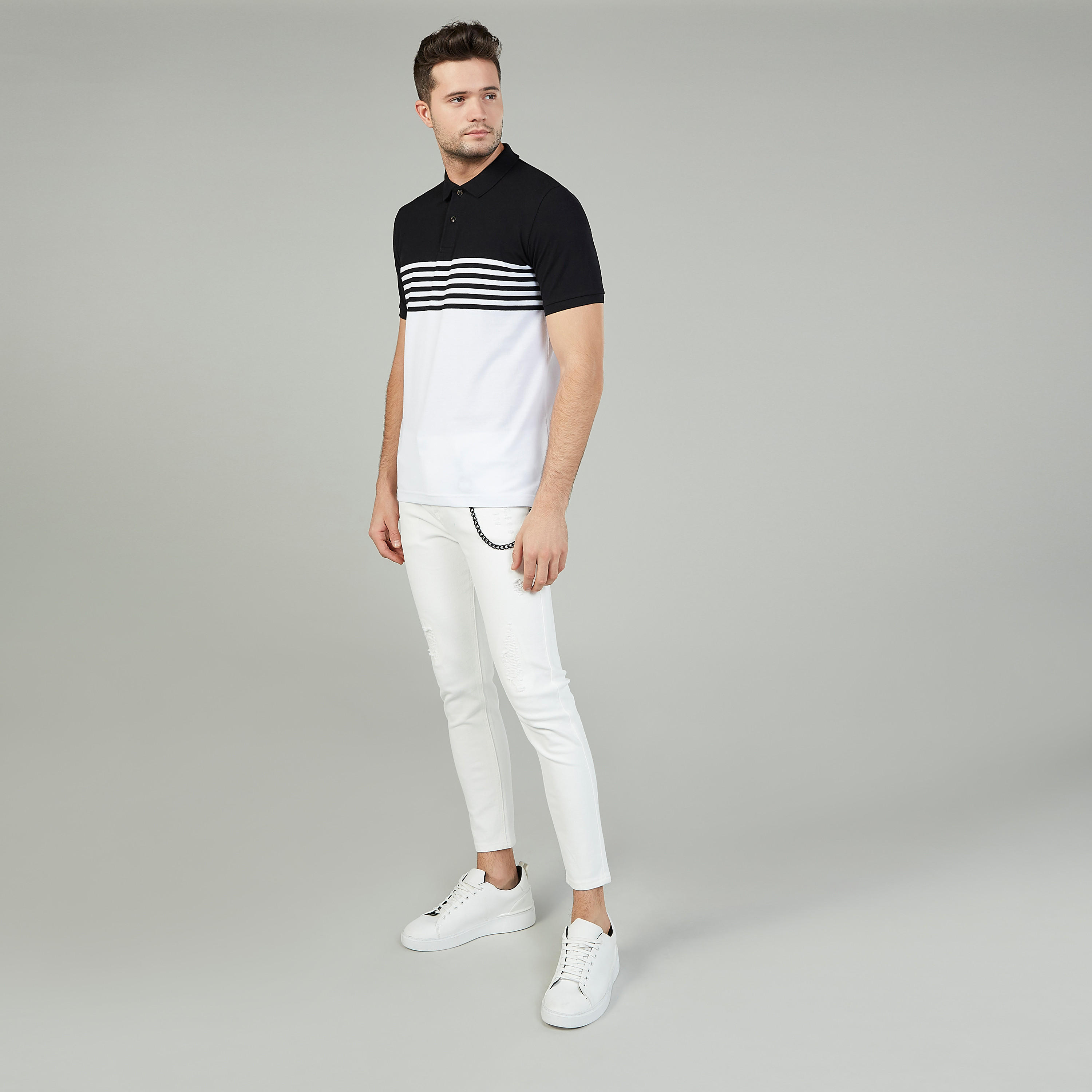 تيشيرت مستدام بولو سليم مقلم بأكمام قصيرة   -men-clothing-tshirtsandpolos-polos-image-2