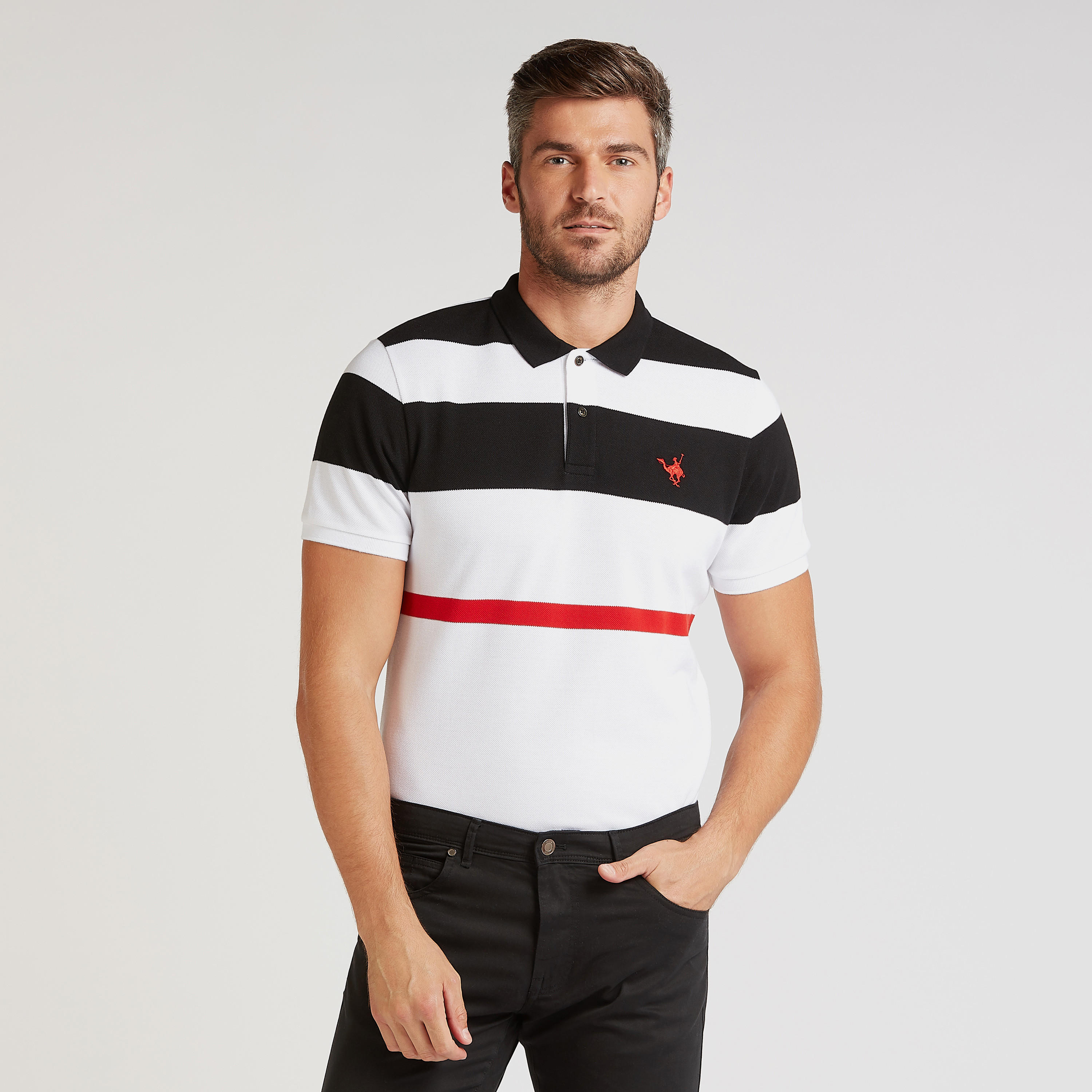 Slim Fit Striped Polo T-shirt with Short Sleeves-men-clothing-tshirtsandpolos-polos-image-1
