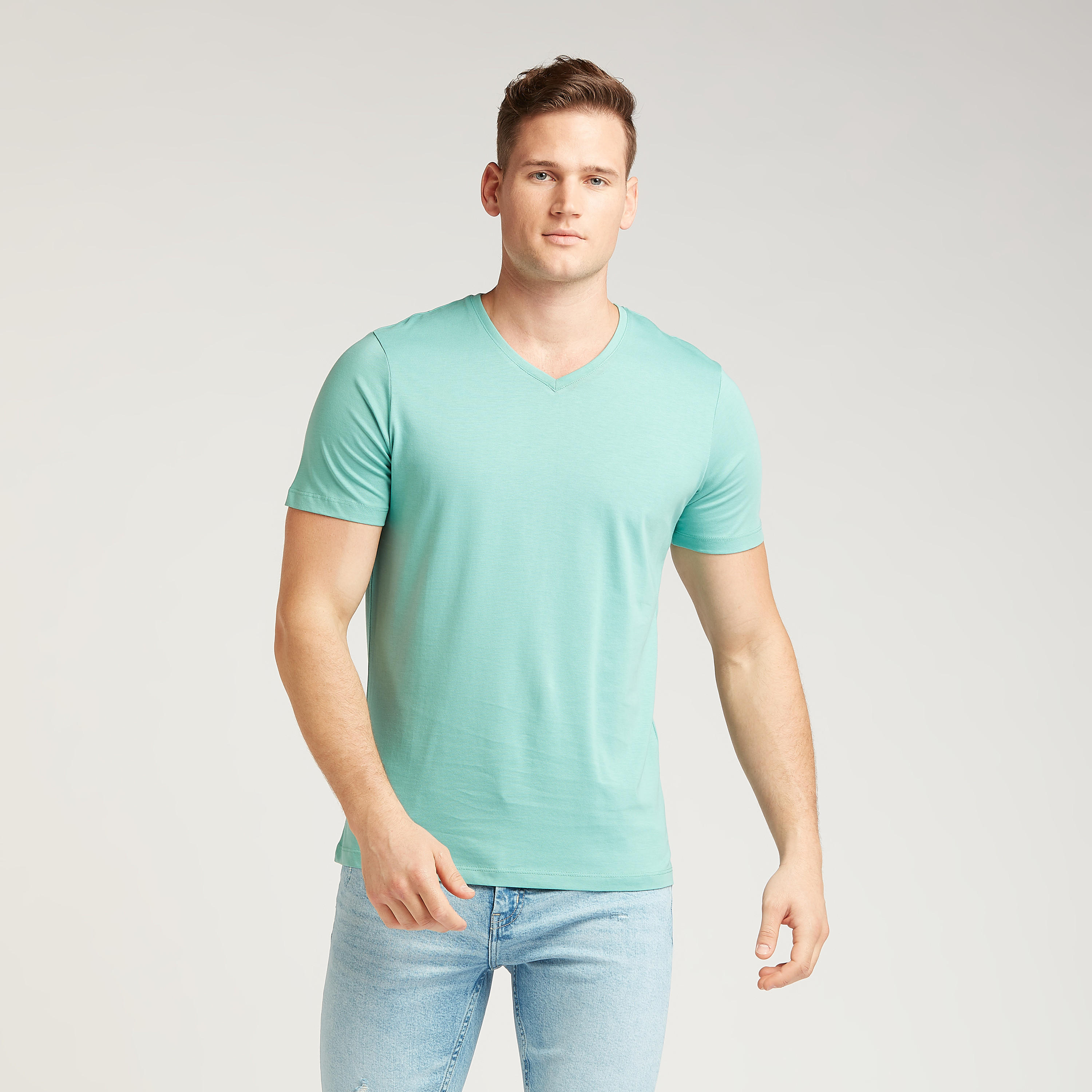Solid T-shirt with V-neck and Short Sleeves-men-clothing-tshirtsandpolos-tshirts-image-1