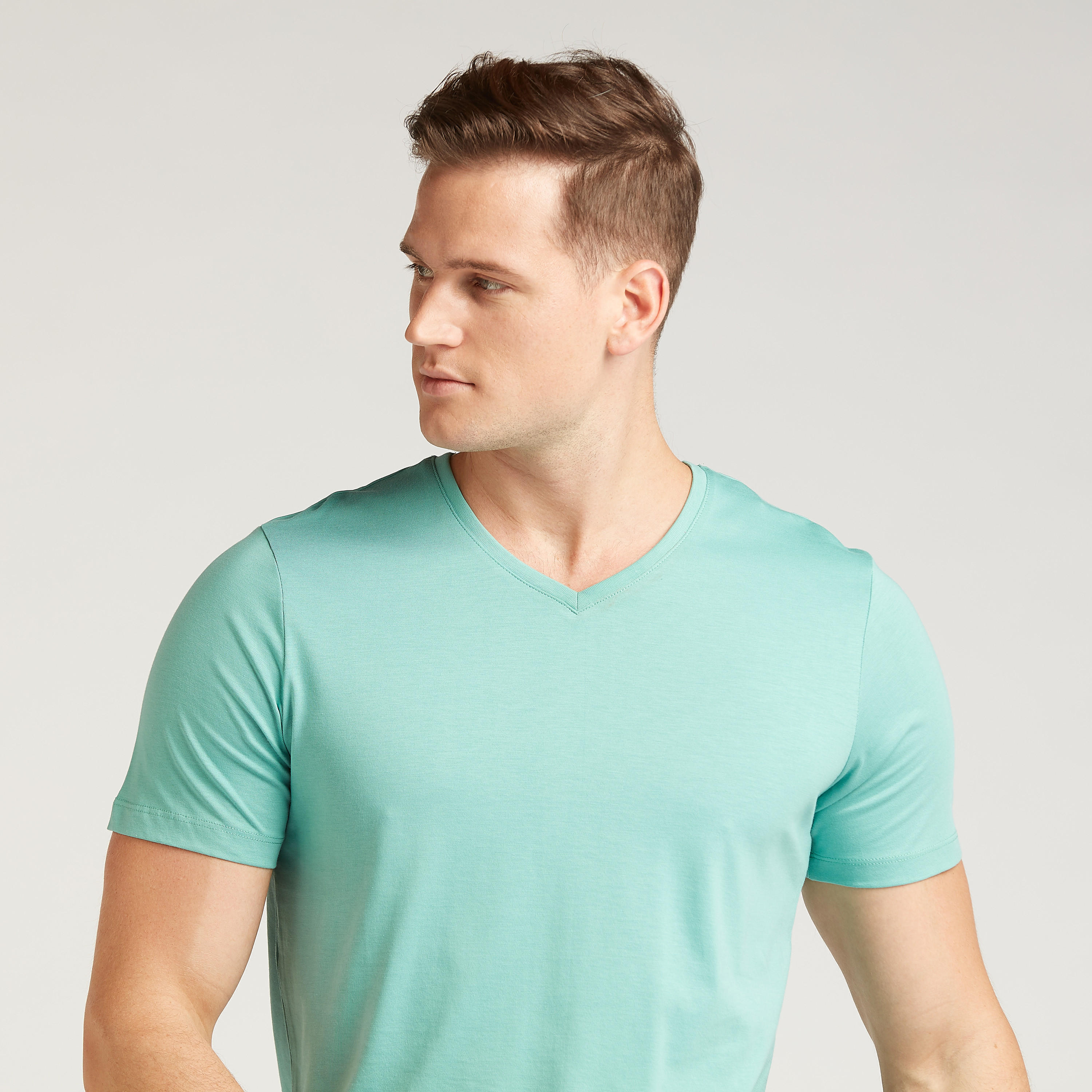 Solid T-shirt with V-neck and Short Sleeves-men-clothing-tshirtsandpolos-tshirts-image-3