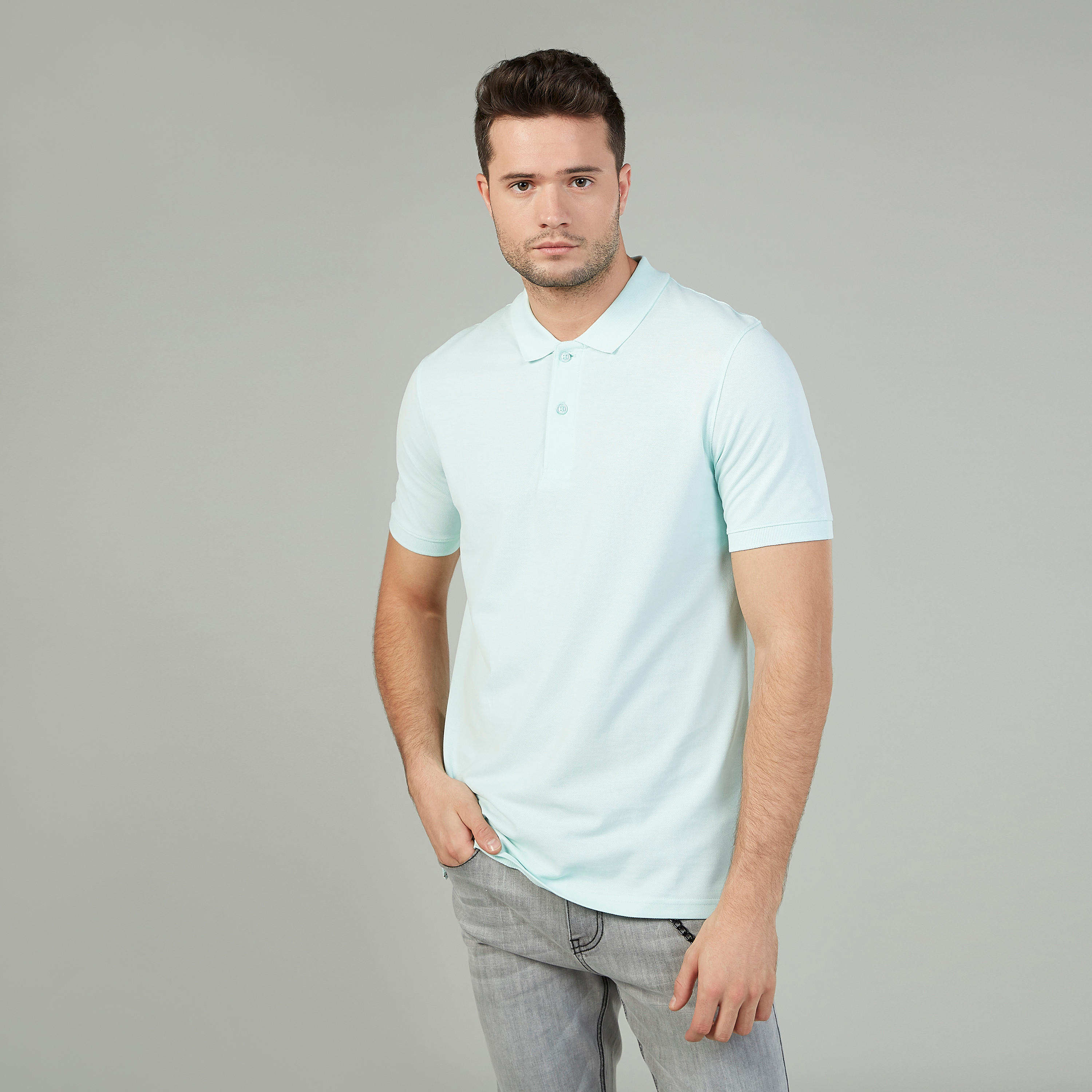 تيشيرت بياقة بولو بارز الملمس بأكمام قصيرة-men-clothing-tshirtsandpolos-polos-image-1