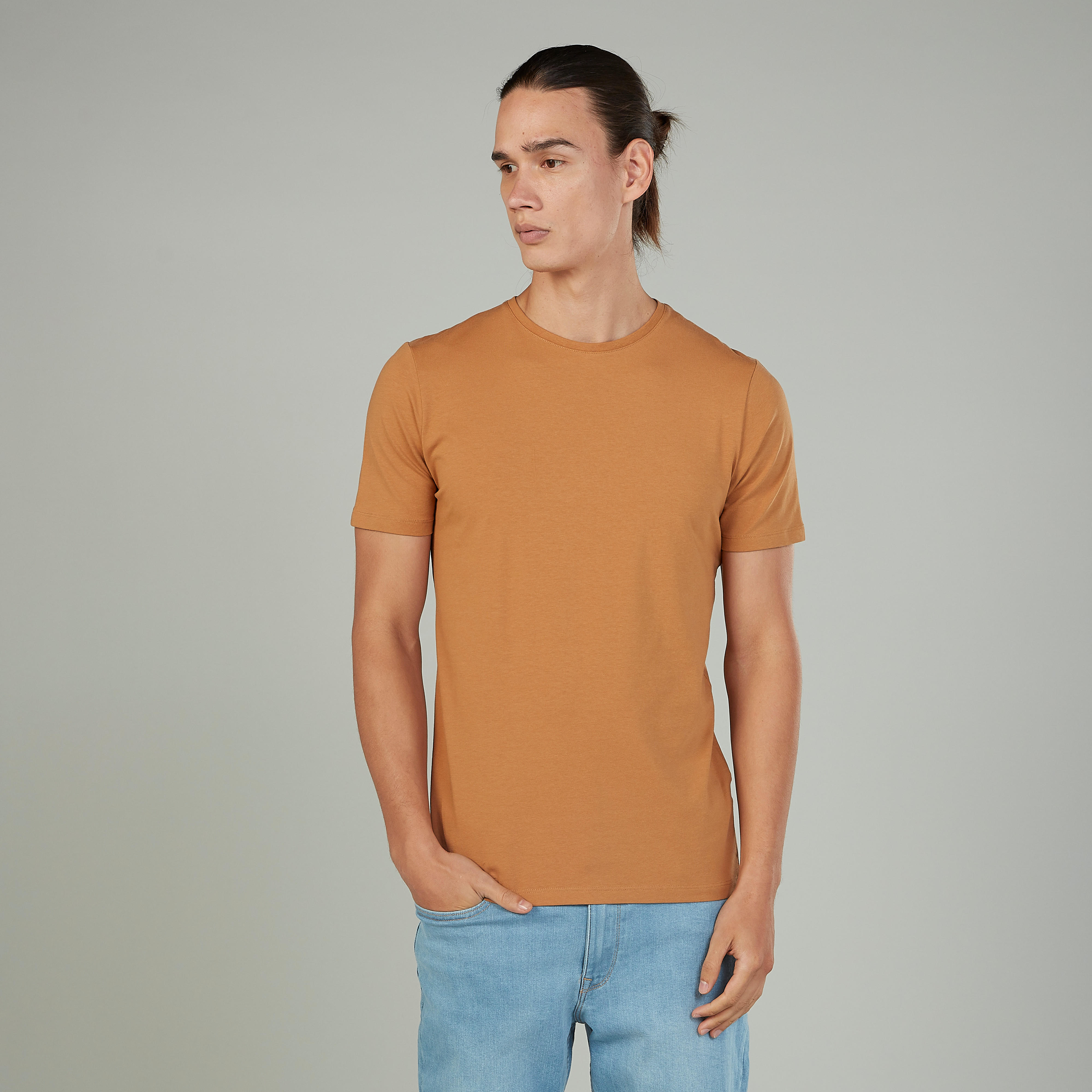 Solid T-shirt with Crew Neck and Short Sleeves-men-clothing-tshirtsandpolos-tshirts-image-1