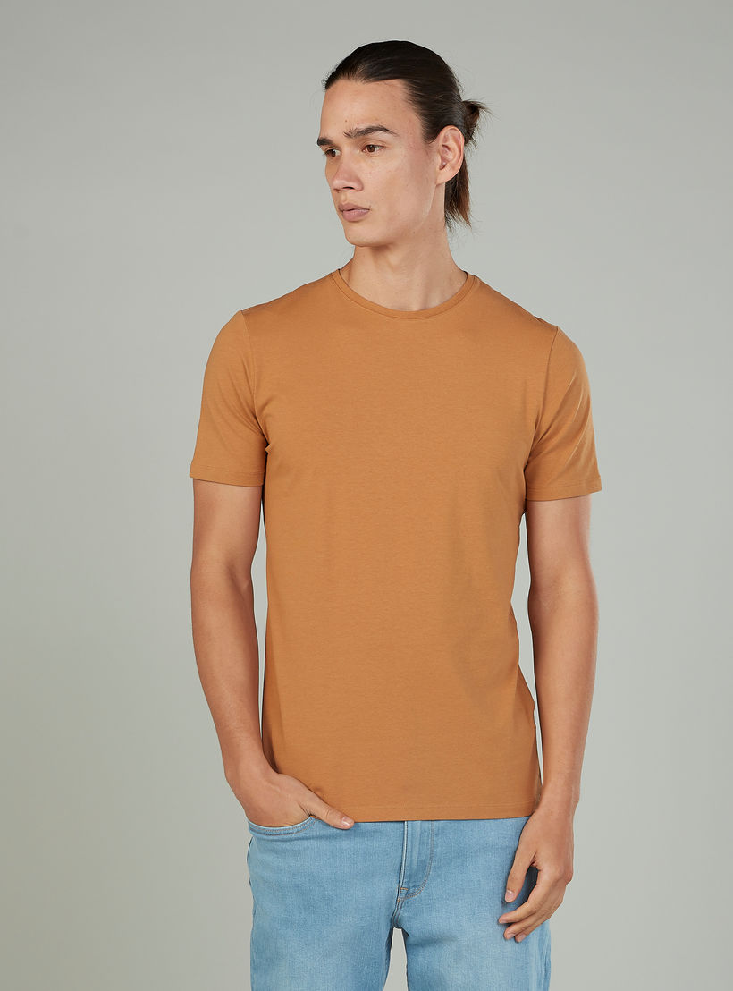 Solid T-shirt with Crew Neck and Short Sleeves-men-clothing-tshirtsandpolos-tshirts-image-1