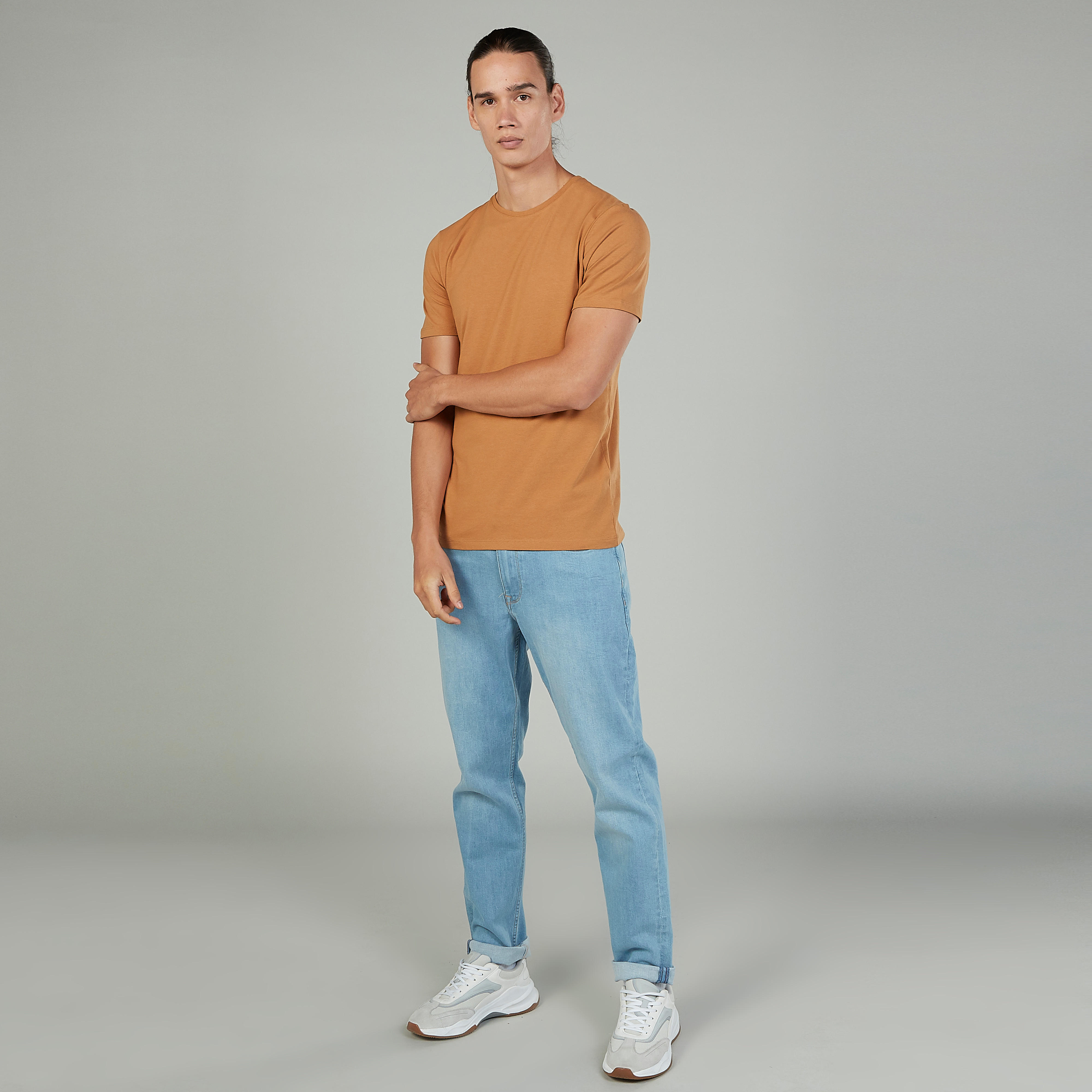 Solid T-shirt with Crew Neck and Short Sleeves-men-clothing-tshirtsandpolos-tshirts-image-2