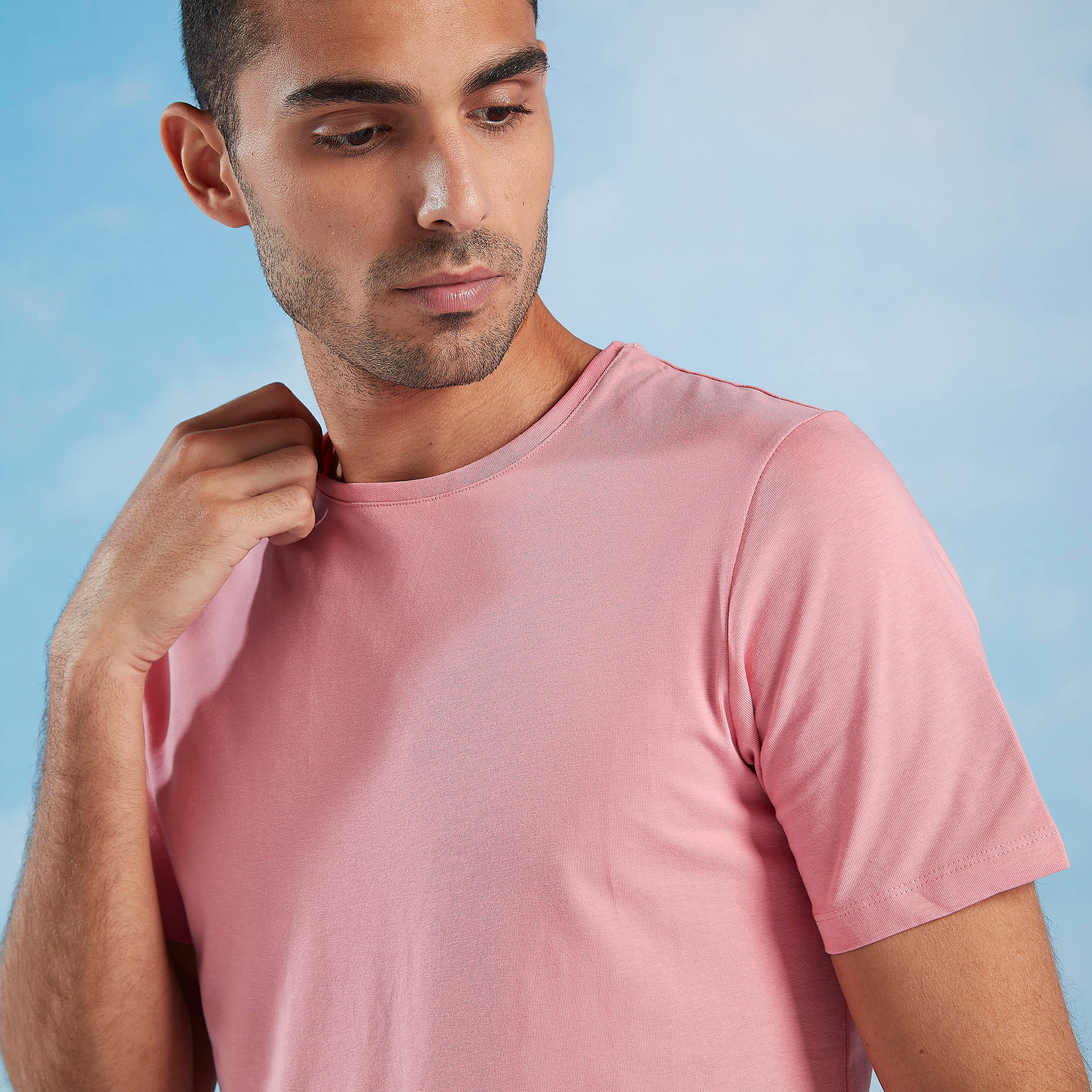 Solid T-shirt with Crew Neck and Short Sleeves-men-clothing-tshirtsandpolos-tshirts-image-8