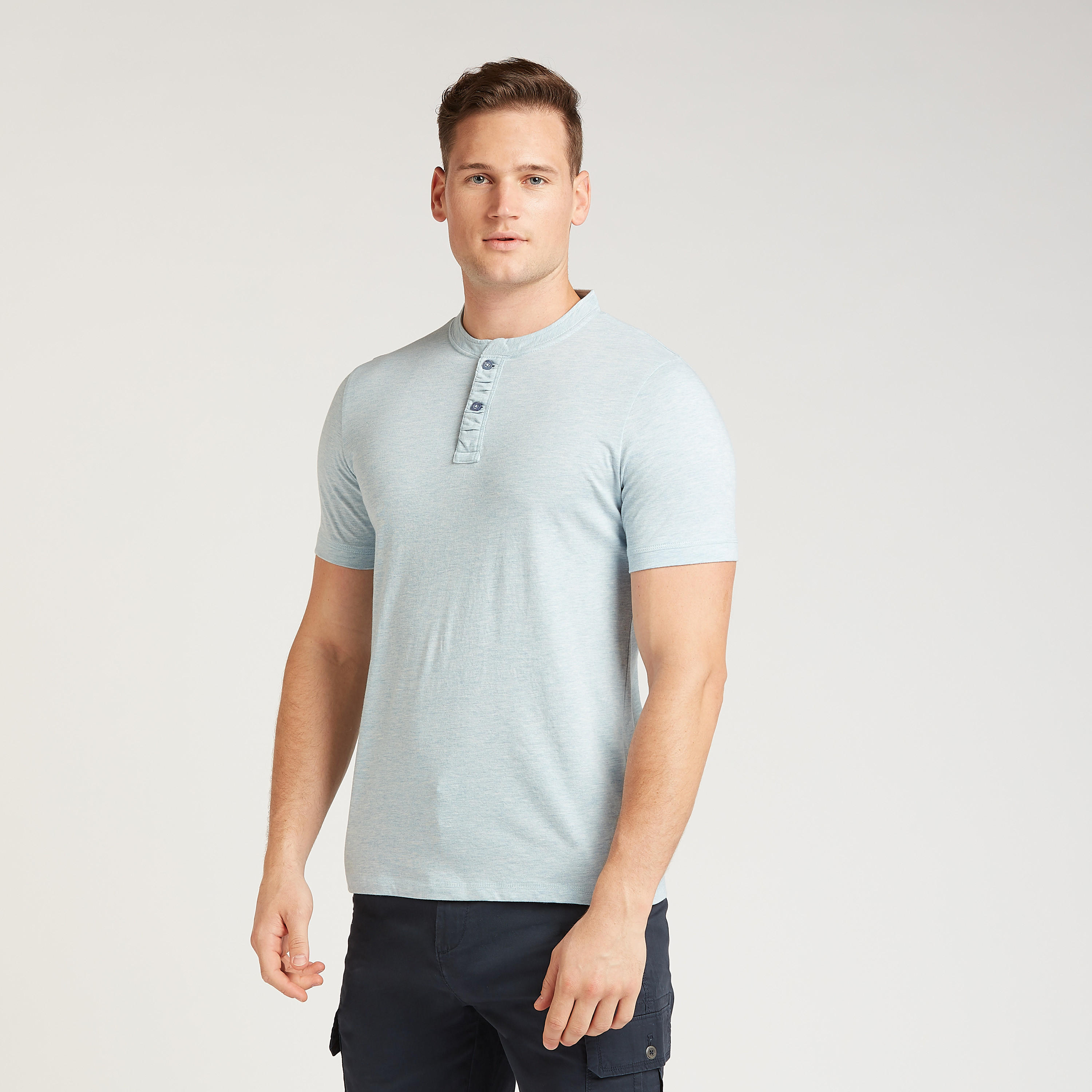 Solid T-shirt with Henley Neck and Short Sleeves-men-clothing-tshirtsandpolos-tshirts-image-1