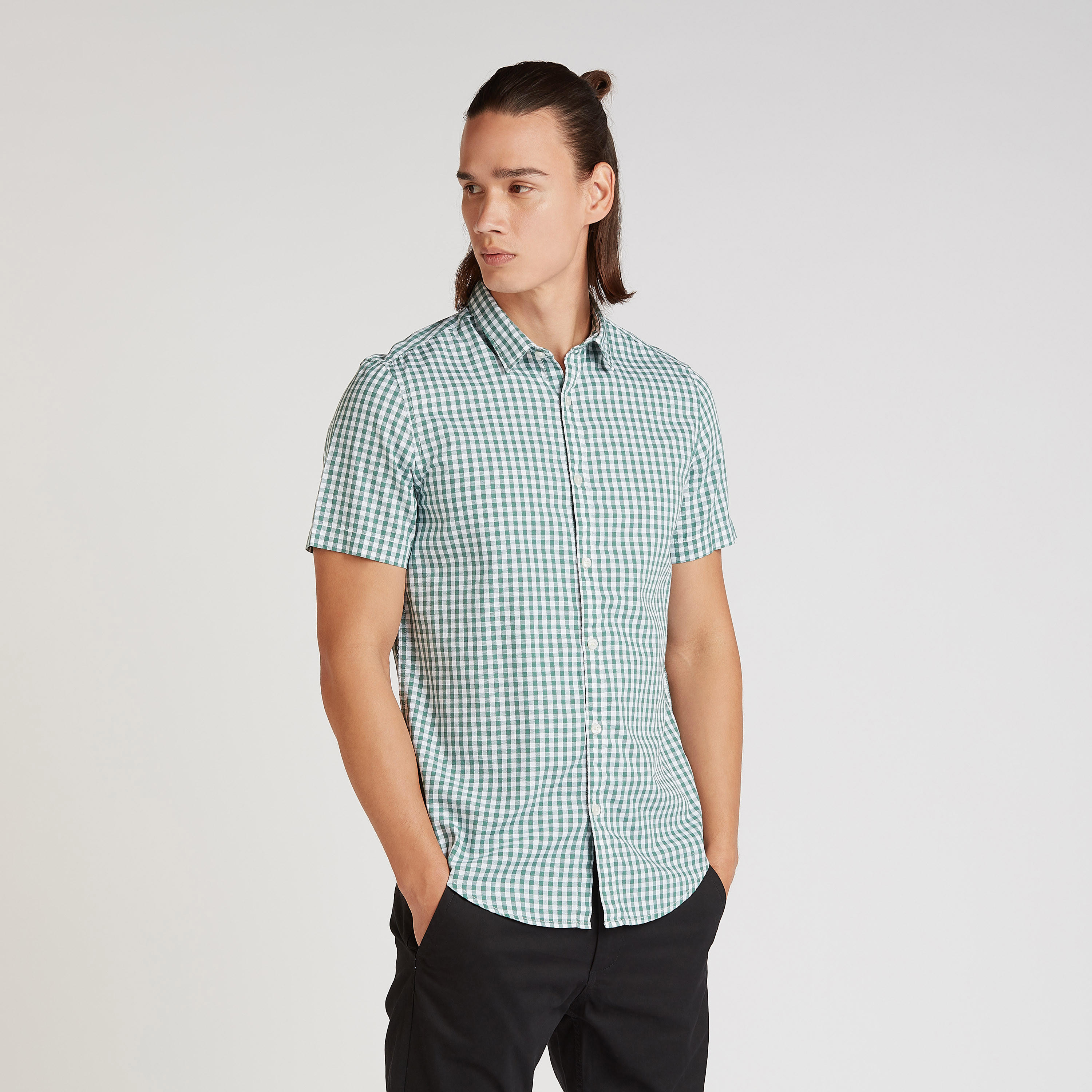 تيشيرت مستدام سليم مربّعات بأكمام قصيرة-men-clothing-shirts-image-1