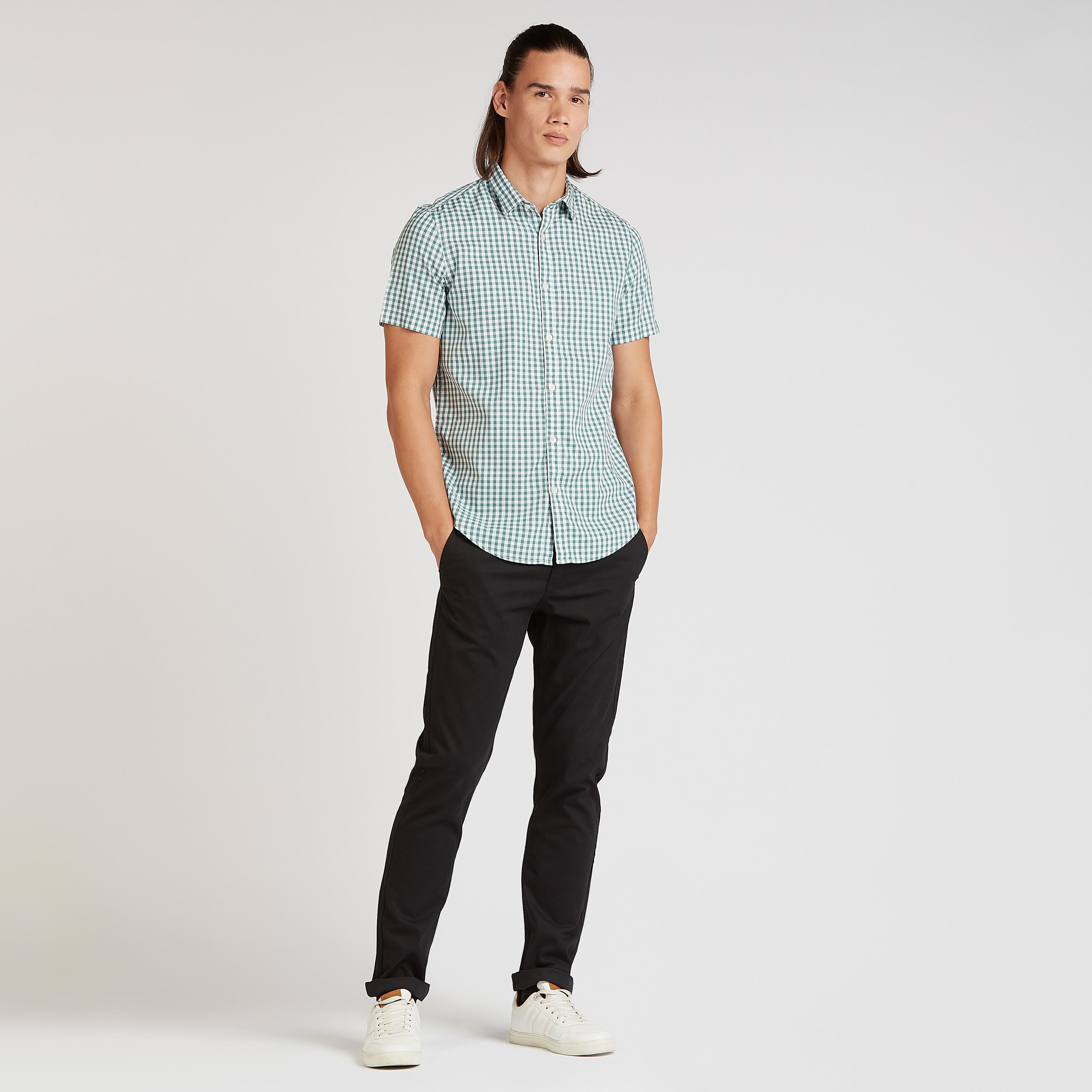 تيشيرت مستدام سليم مربّعات بأكمام قصيرة-men-clothing-shirts-image-2