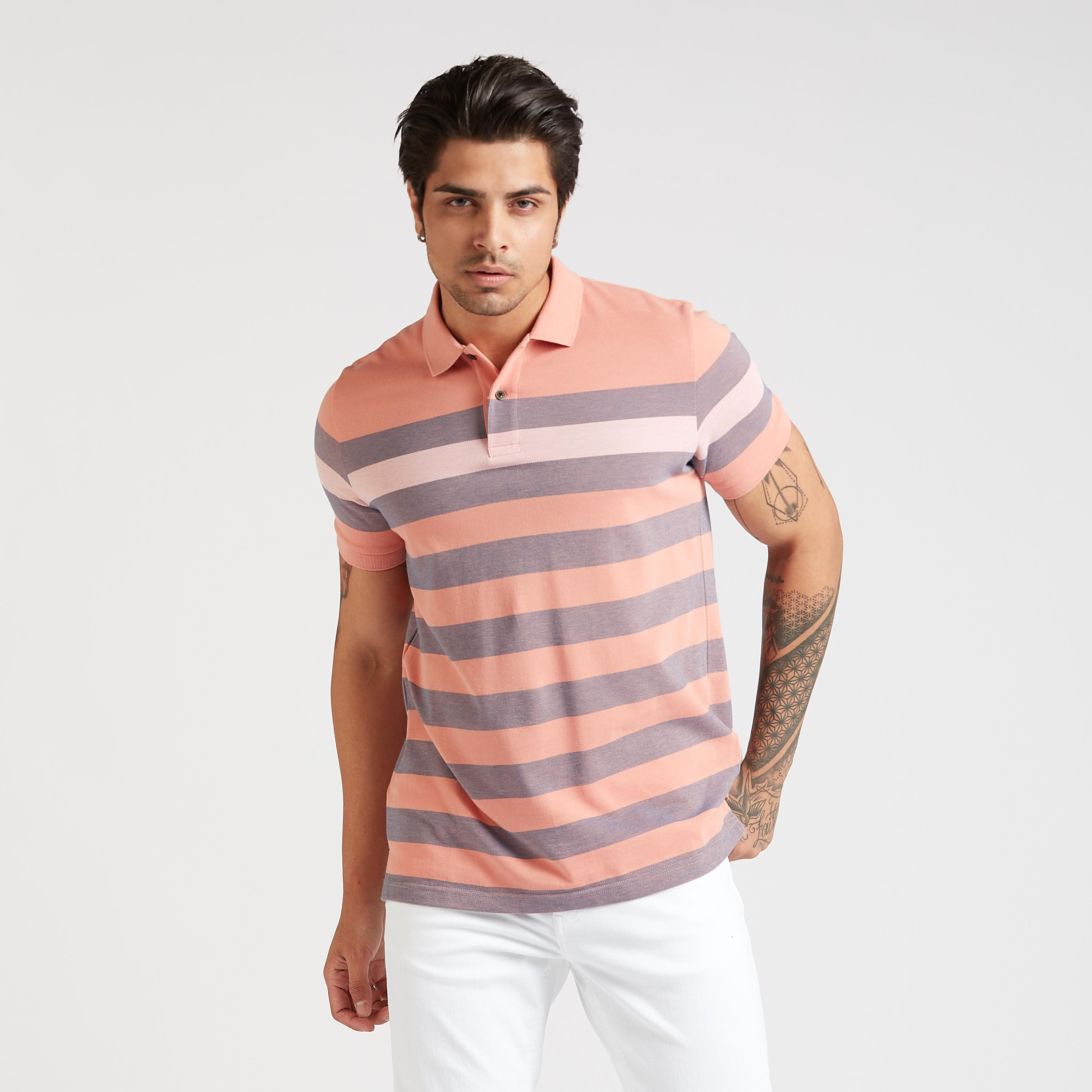 Striped Polo T-shirt with Short Sleeves-men-clothing-tshirtsandpolos-polos-image-1