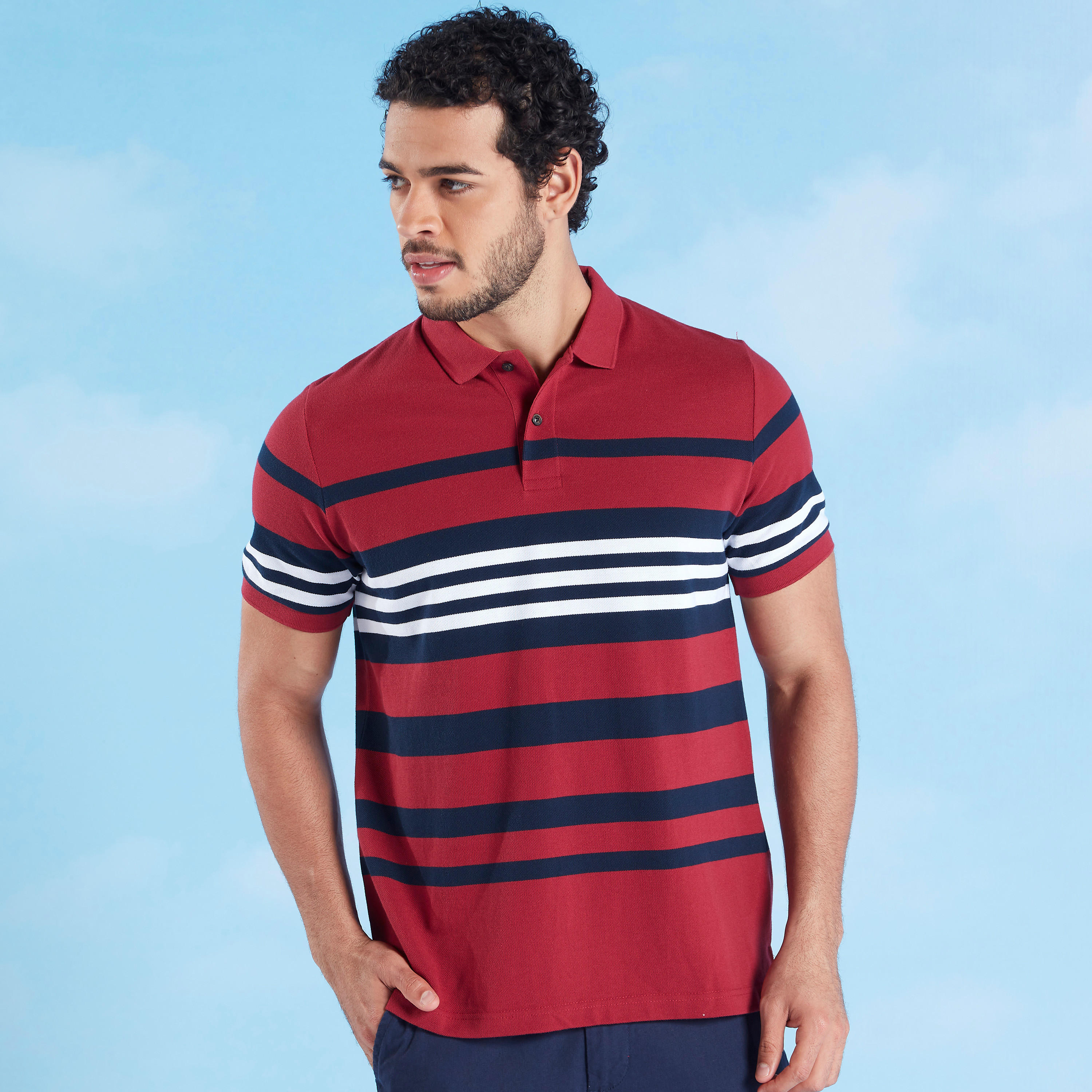 Striped Polo T-shirt with Short Sleeves-men-clothing-tshirtsandpolos-polos-image-1