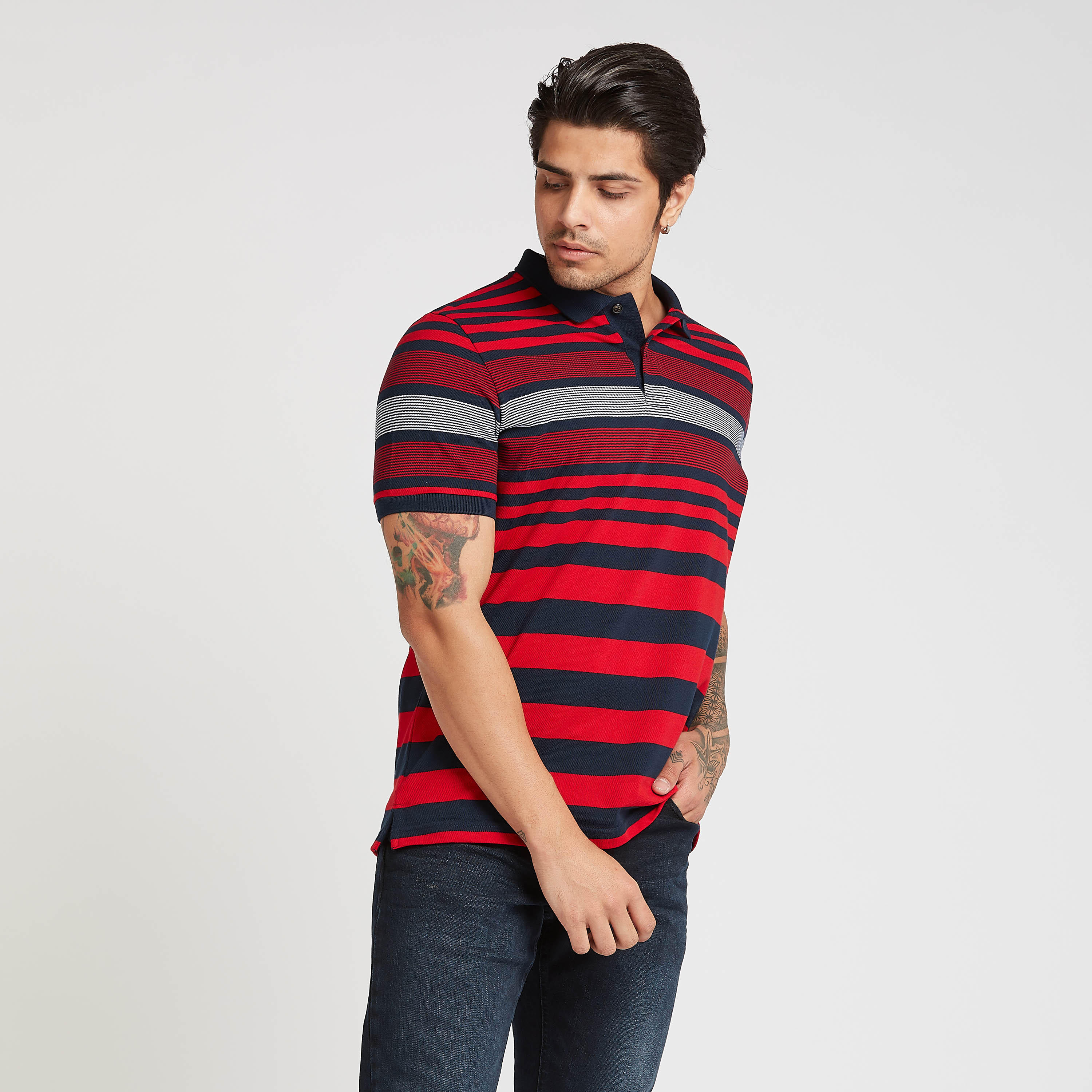 تيشيرت بولو مخطط بأكمام قصيرة-men-clothing-tshirtsandpolos-polos-image-1