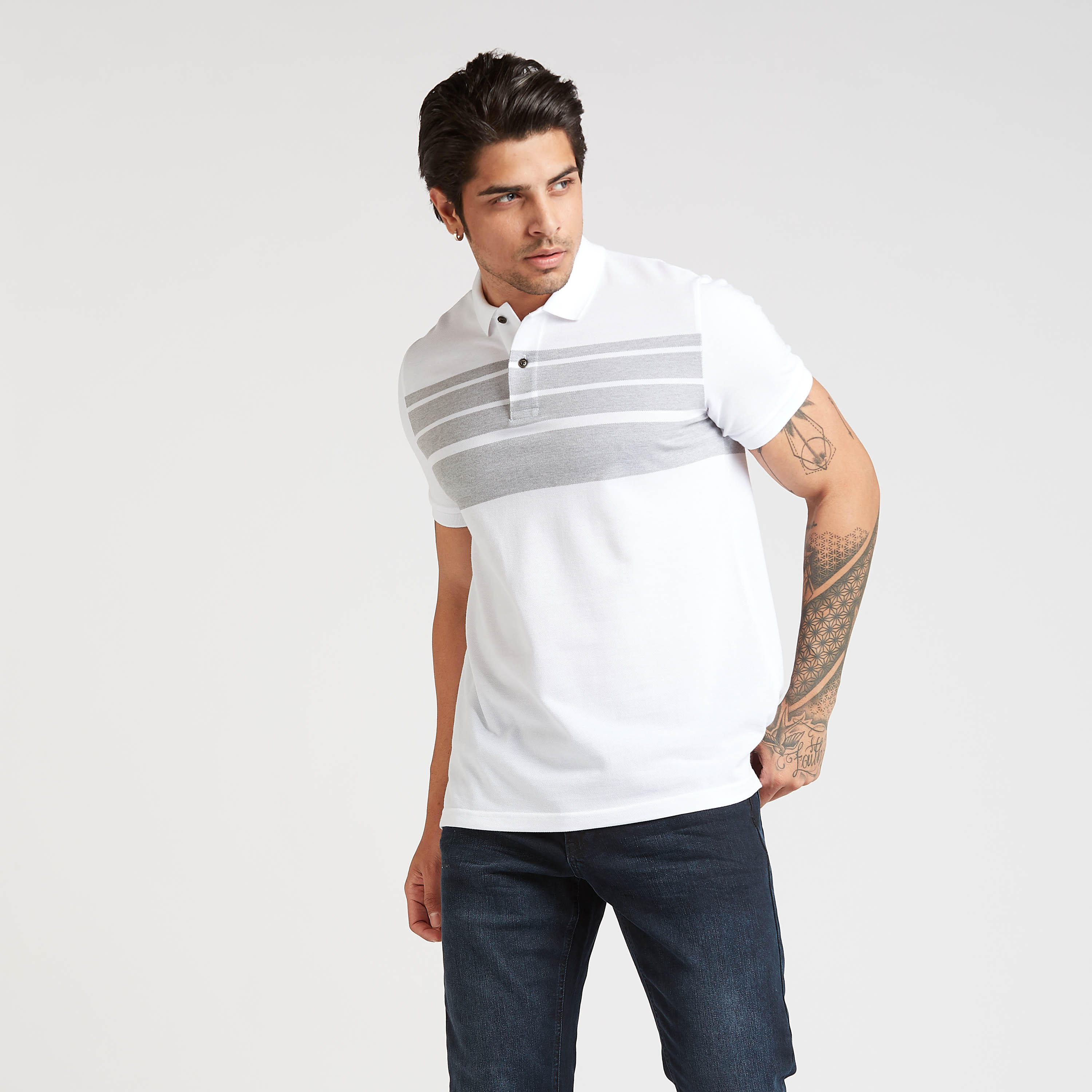 تيشيرت بولو سليم فيت مخطّط بأكمام قصيرة-men-clothing-tshirtsandpolos-polos-image-1