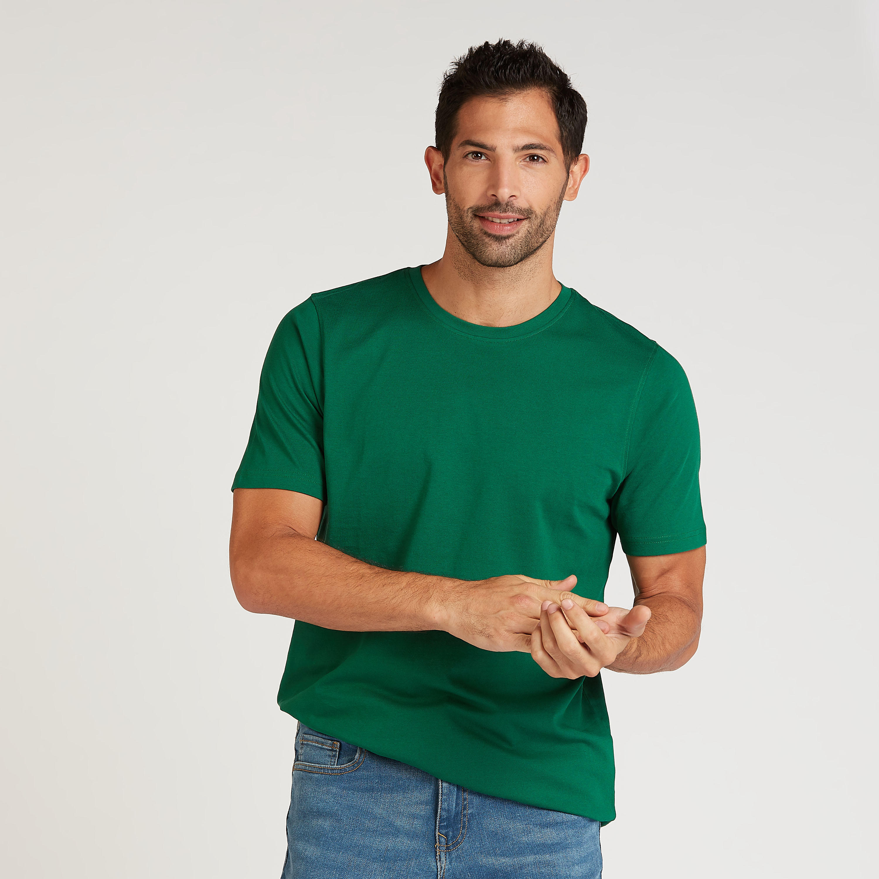 تيشيرت مستدام سادة بياقة ضيّقة وأكمام قصيرة-men-clothing-tshirtsandpolos-tshirts-image-1