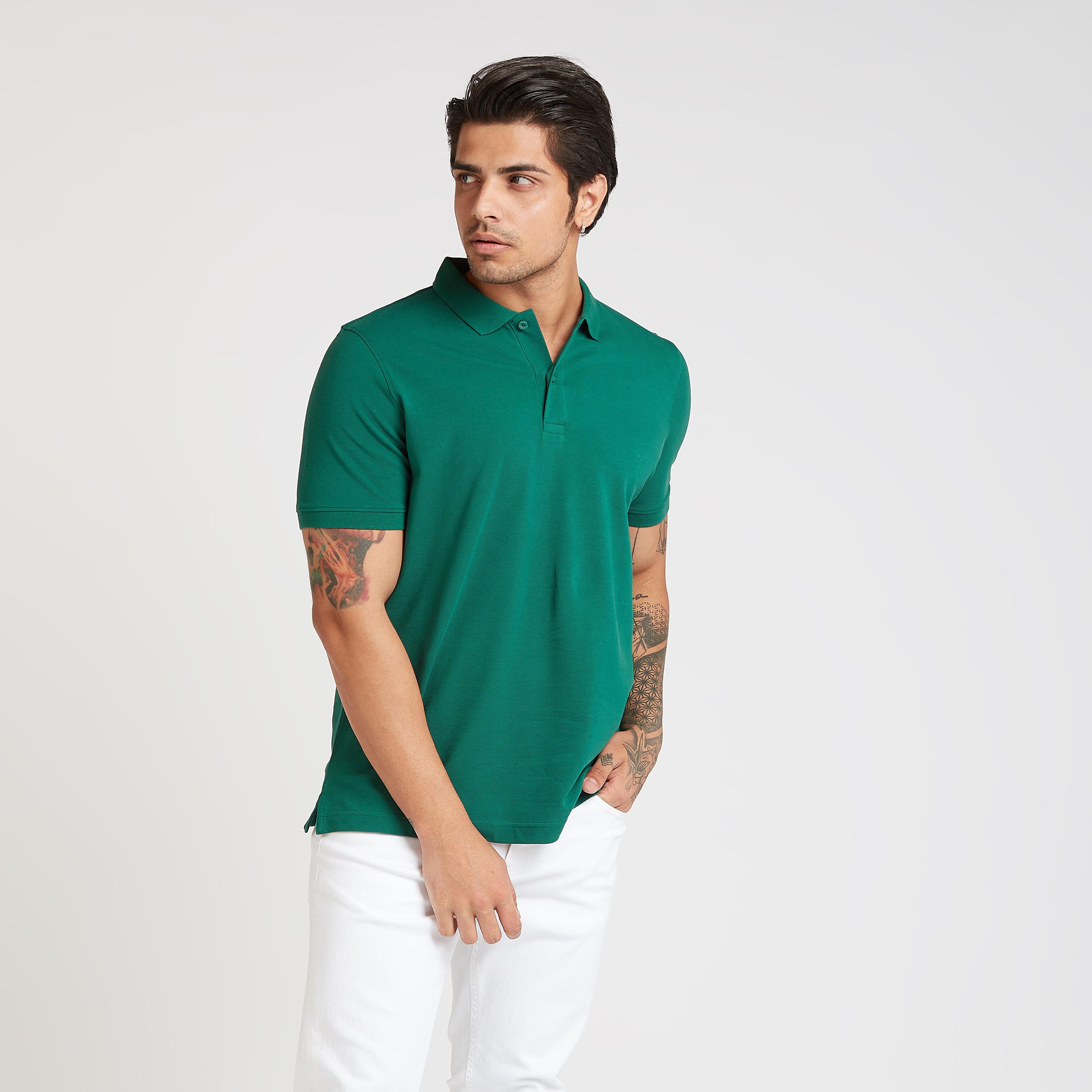 Textured Polo T-shirt with Short Sleeves-men-clothing-tshirtsandpolos-polos-image-1