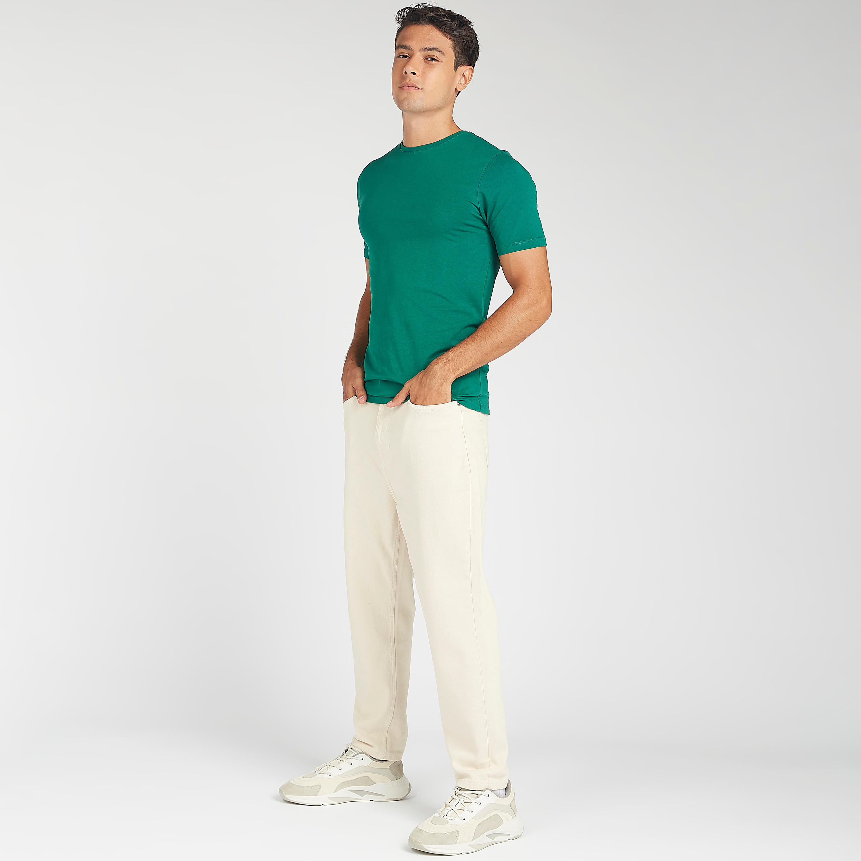 Solid Crew Neck T-shirt with Short Sleeves-men-clothing-tshirtsandpolos-tshirts-image-2