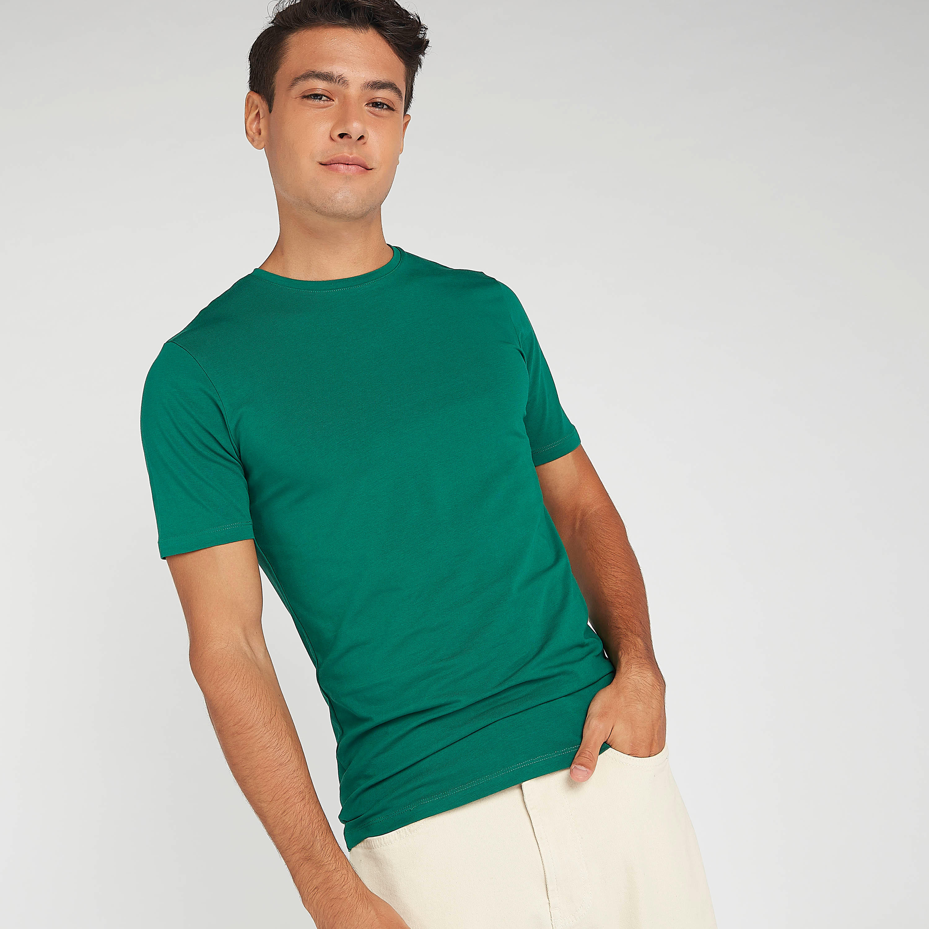 Solid Crew Neck T-shirt with Short Sleeves-men-clothing-tshirtsandpolos-tshirts-image-3