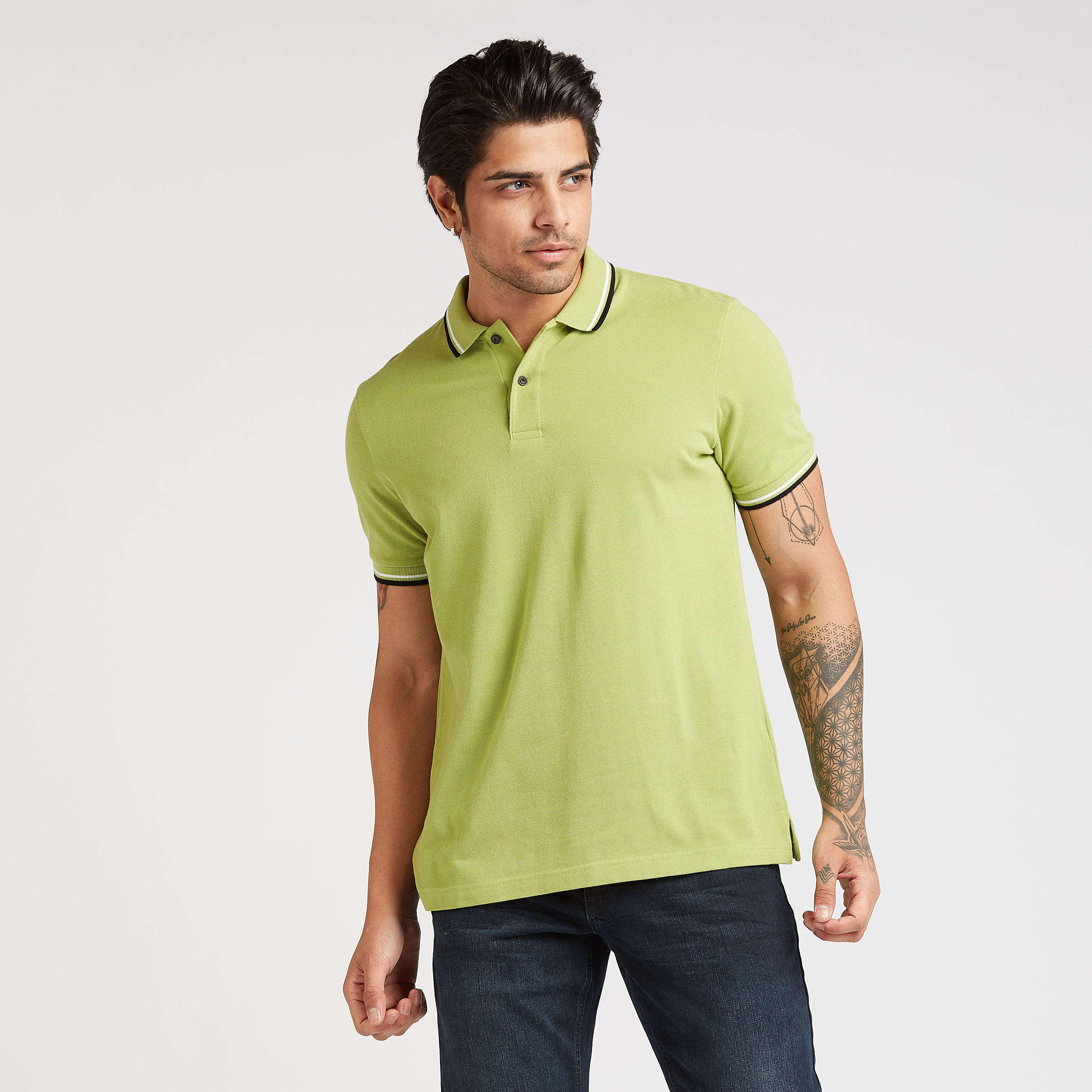 Textured Polo T-shirt with Short Sleeves-men-clothing-tshirtsandpolos-polos-image-1