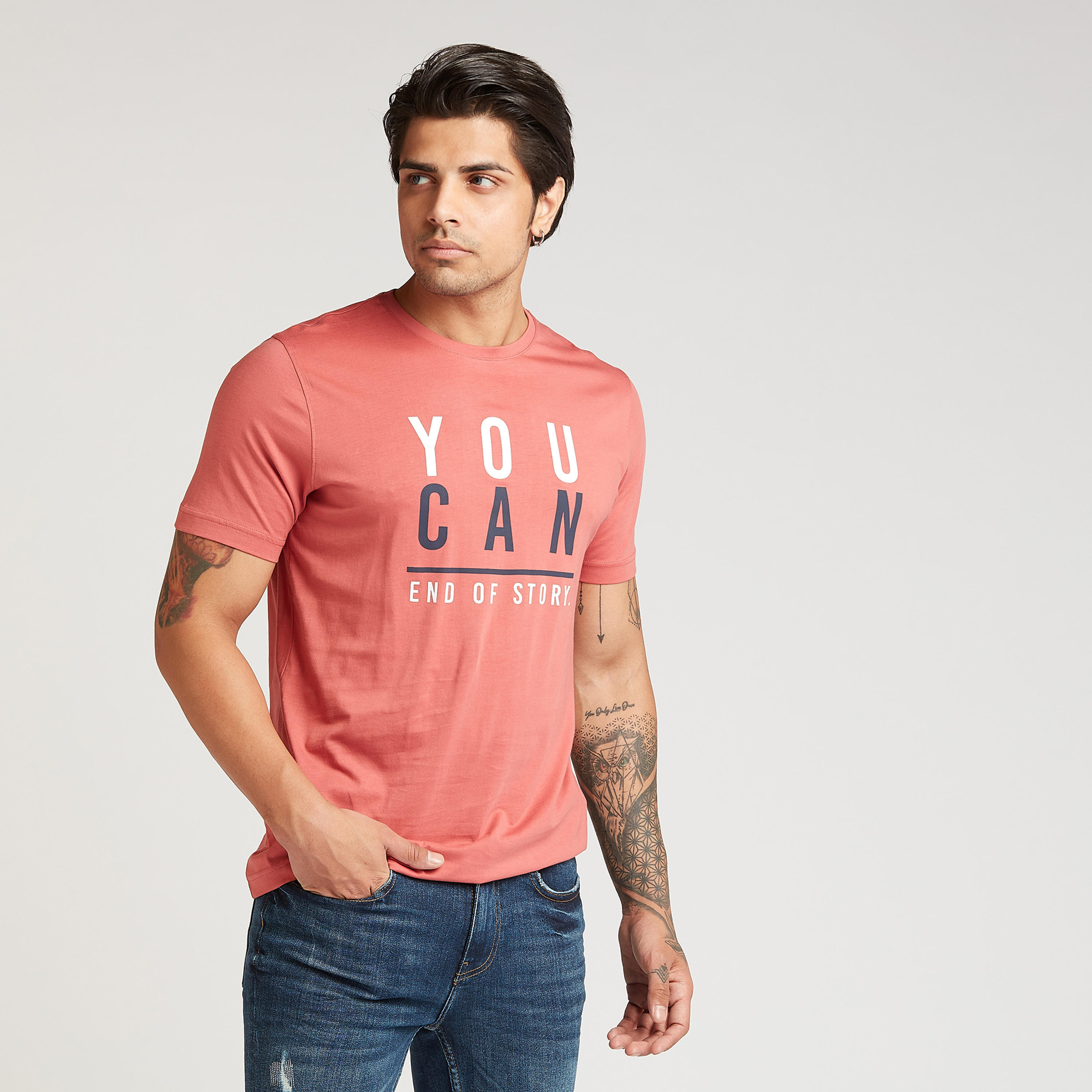 Sustainable Slim Fit Typographic Print T-shirt with Crew Neck-men-clothing-tshirtsandpolos-tshirts-image-1