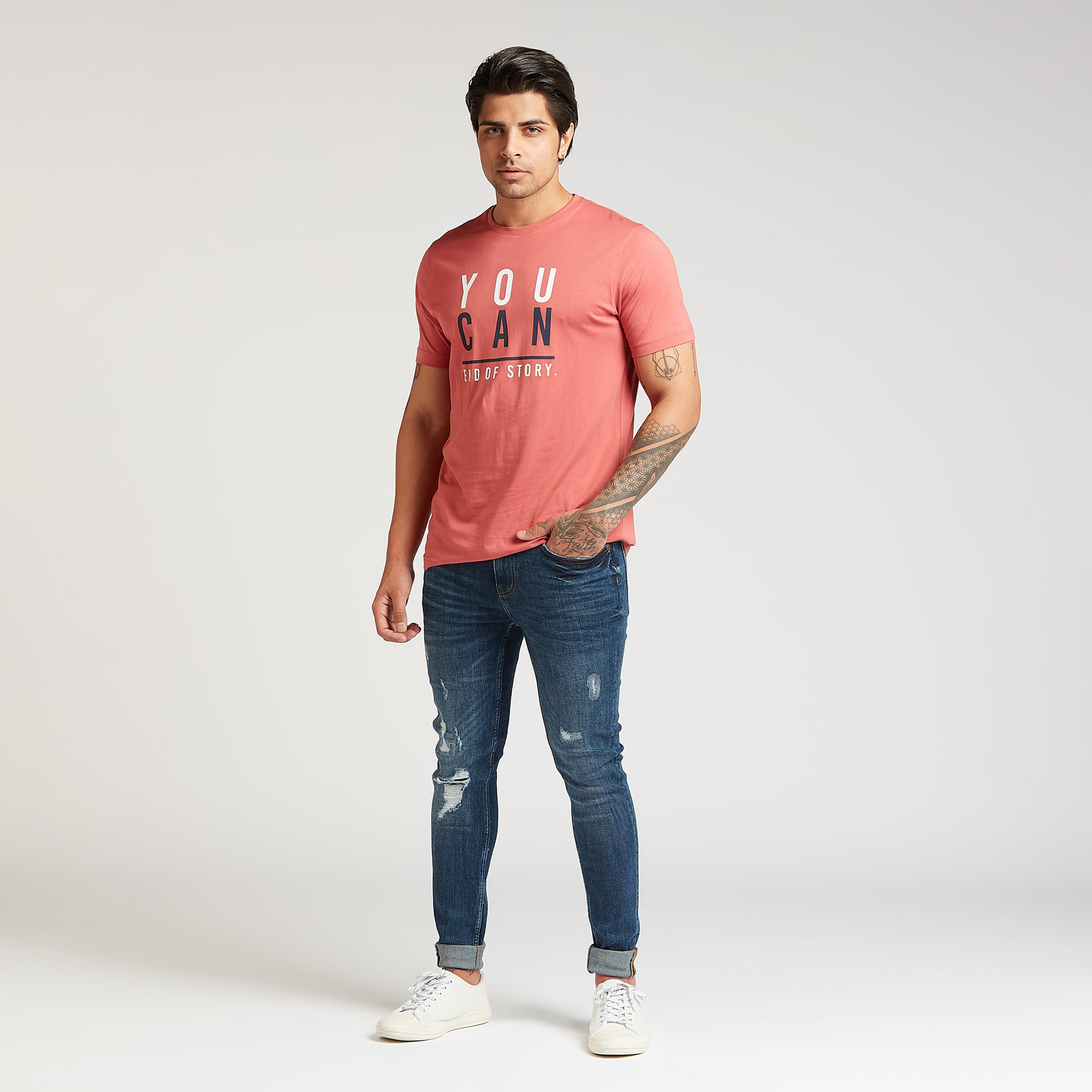 Sustainable Slim Fit Typographic Print T-shirt with Crew Neck-men-clothing-tshirtsandpolos-tshirts-image-2