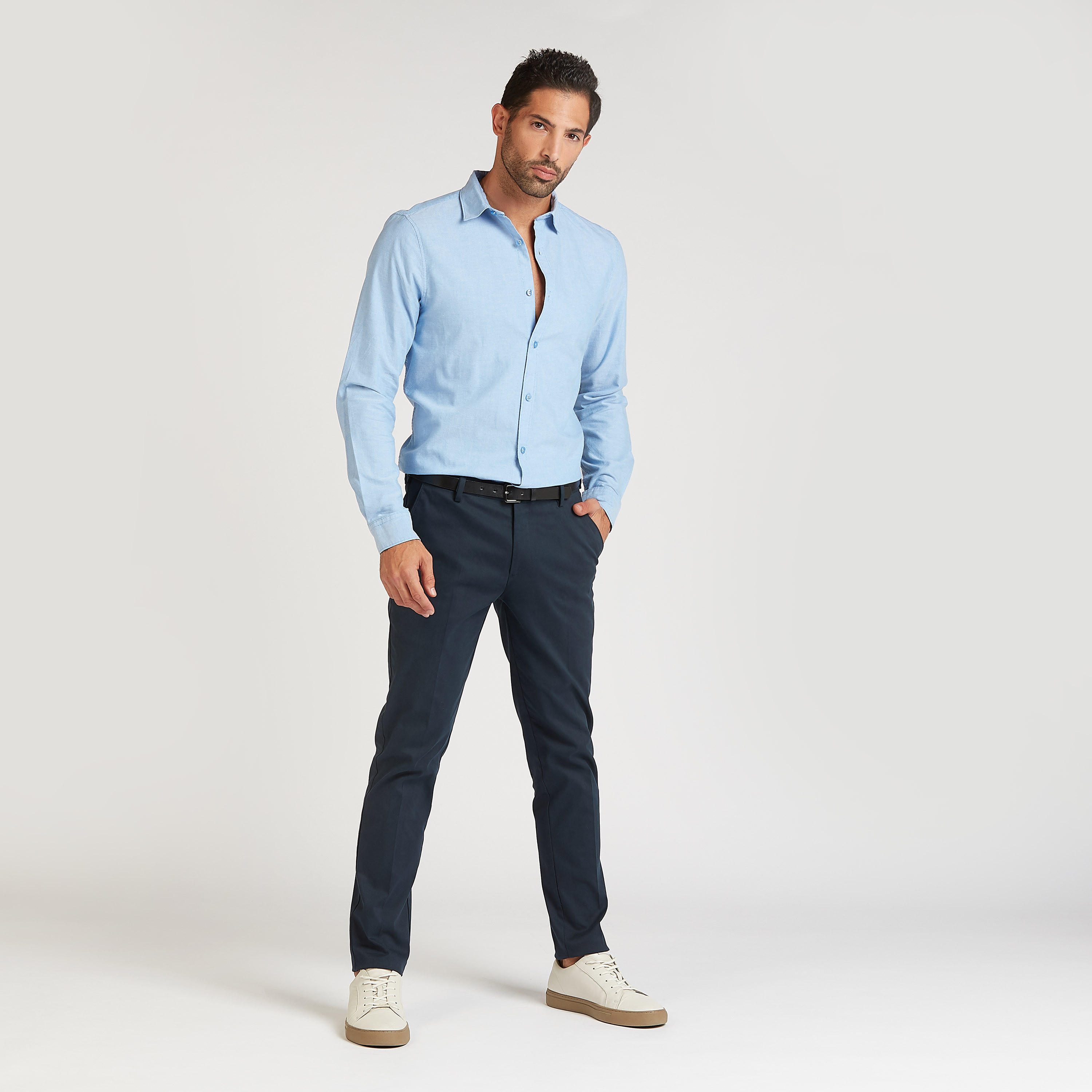 قميص سليم بارز الملمس بياقة عاديّة وأكمام طويلة-men-clothing-shirts-image-2