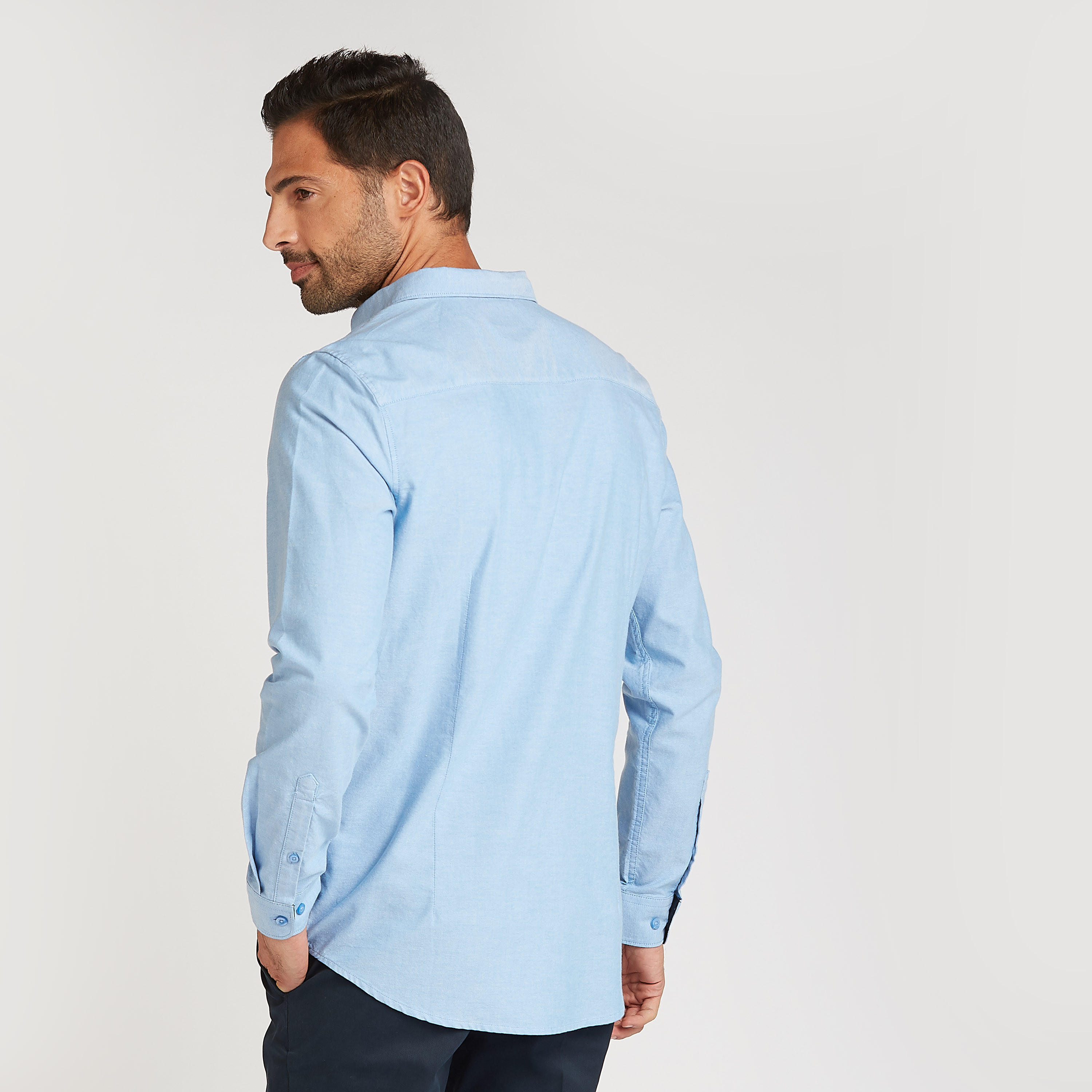 قميص سليم بارز الملمس بياقة عاديّة وأكمام طويلة-men-clothing-shirts-image-4