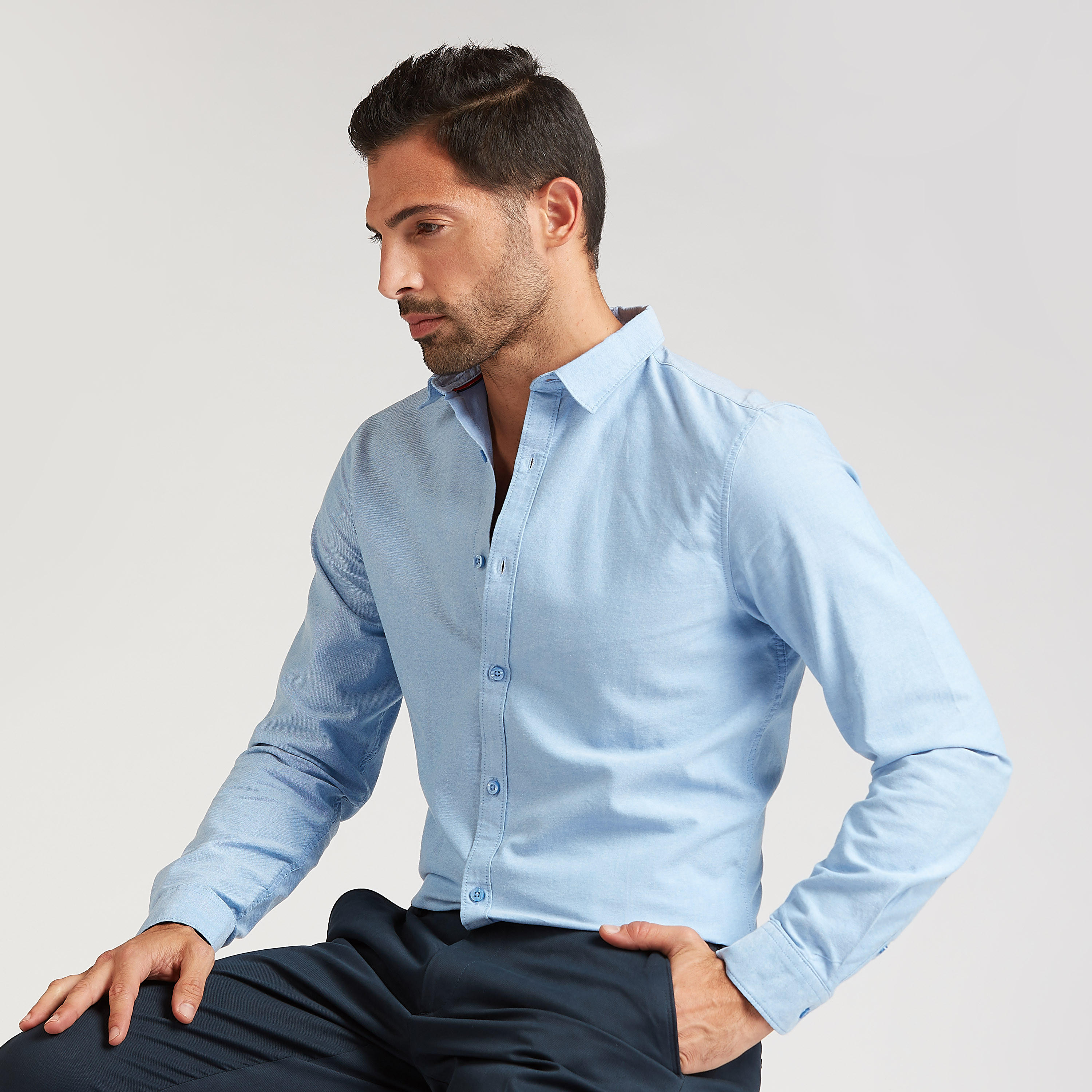 قميص سليم بارز الملمس بياقة عاديّة وأكمام طويلة-men-clothing-shirts-image-5