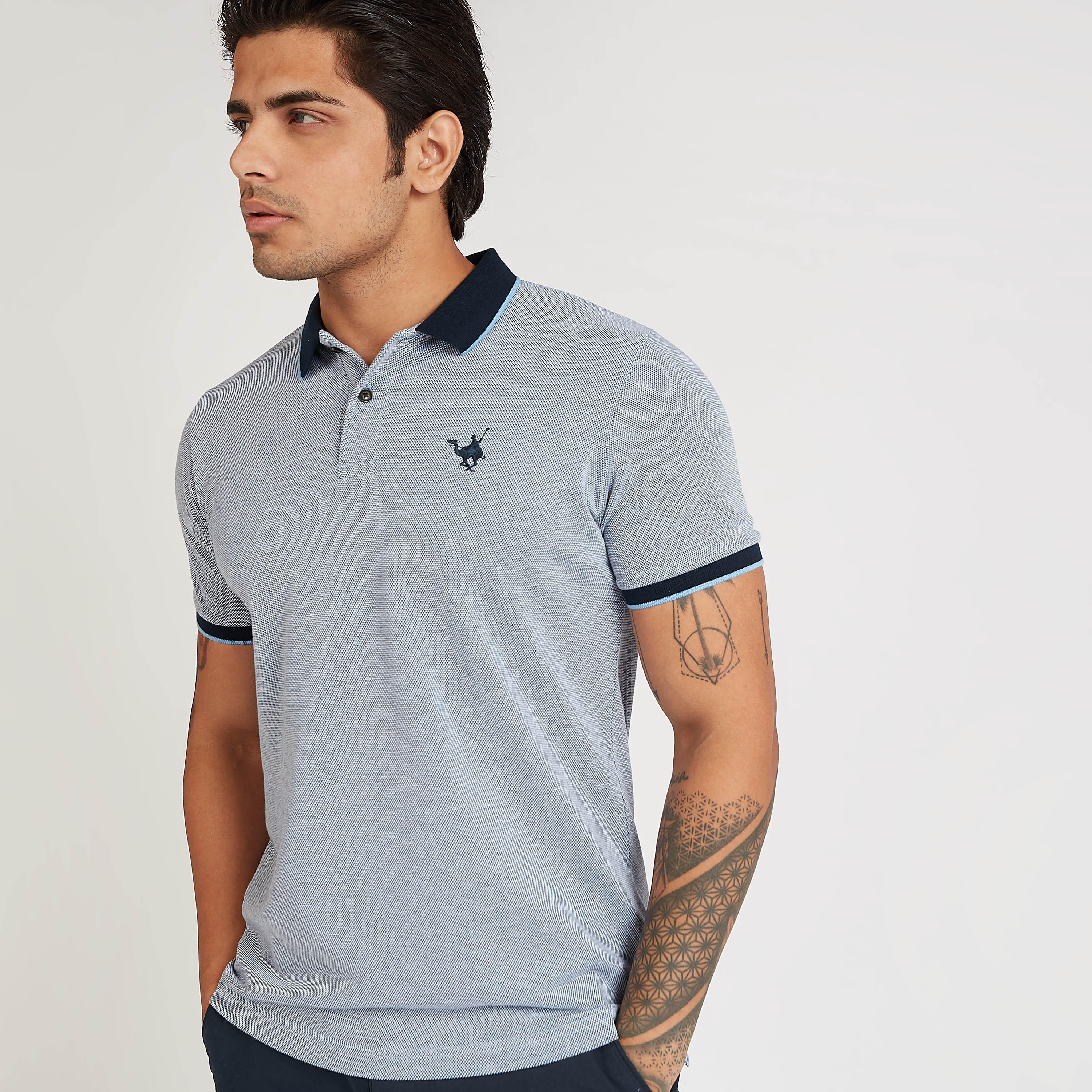 تيشيرت مستدام سليم بولو بارز الملمس بأكمام قصيرة-men-clothing-tshirtsandpolos-polos-image-1