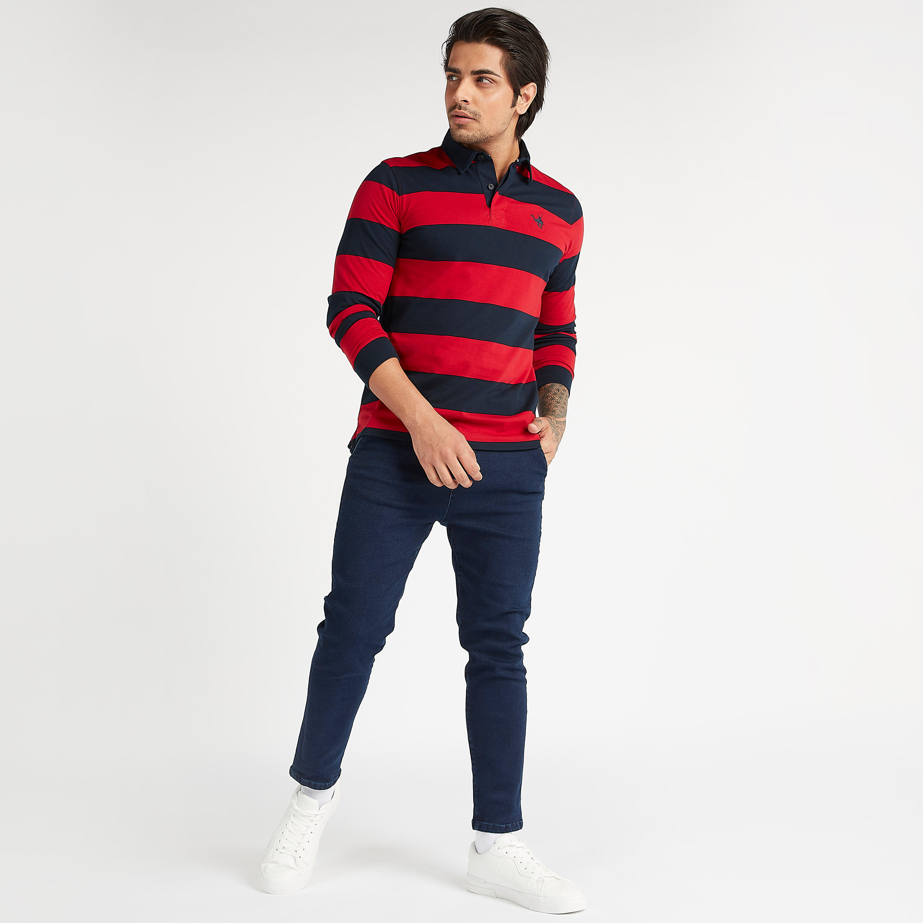 تيشيرت بولو مخطّط بياقة عادية وأكمام طويلة-men-clothing-tshirtsandpolos-polos-image-2