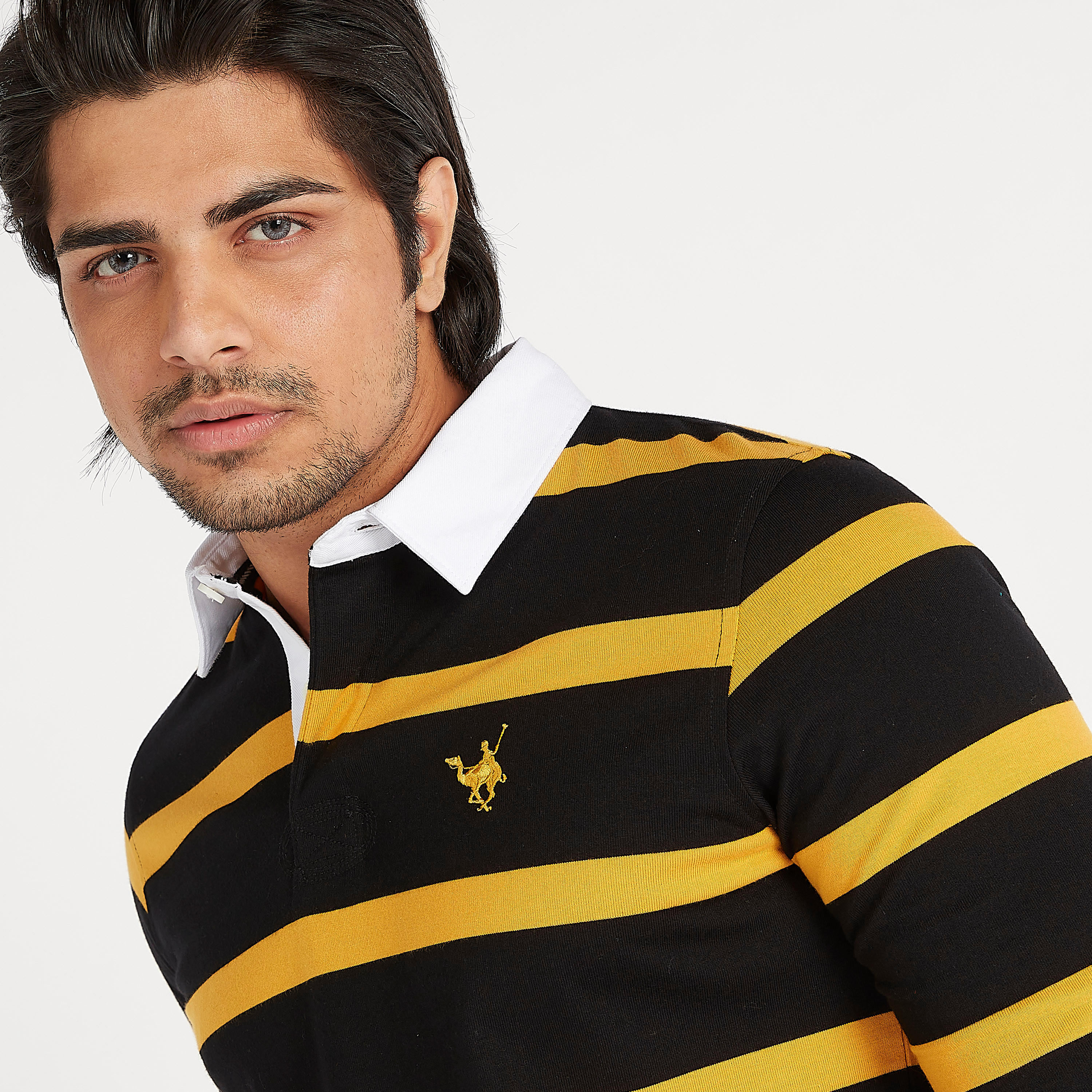 تيشيرت بولو مخطّط بأكمام طويلة وزر إغلاق-men-clothing-tshirtsandpolos-polos-image-5