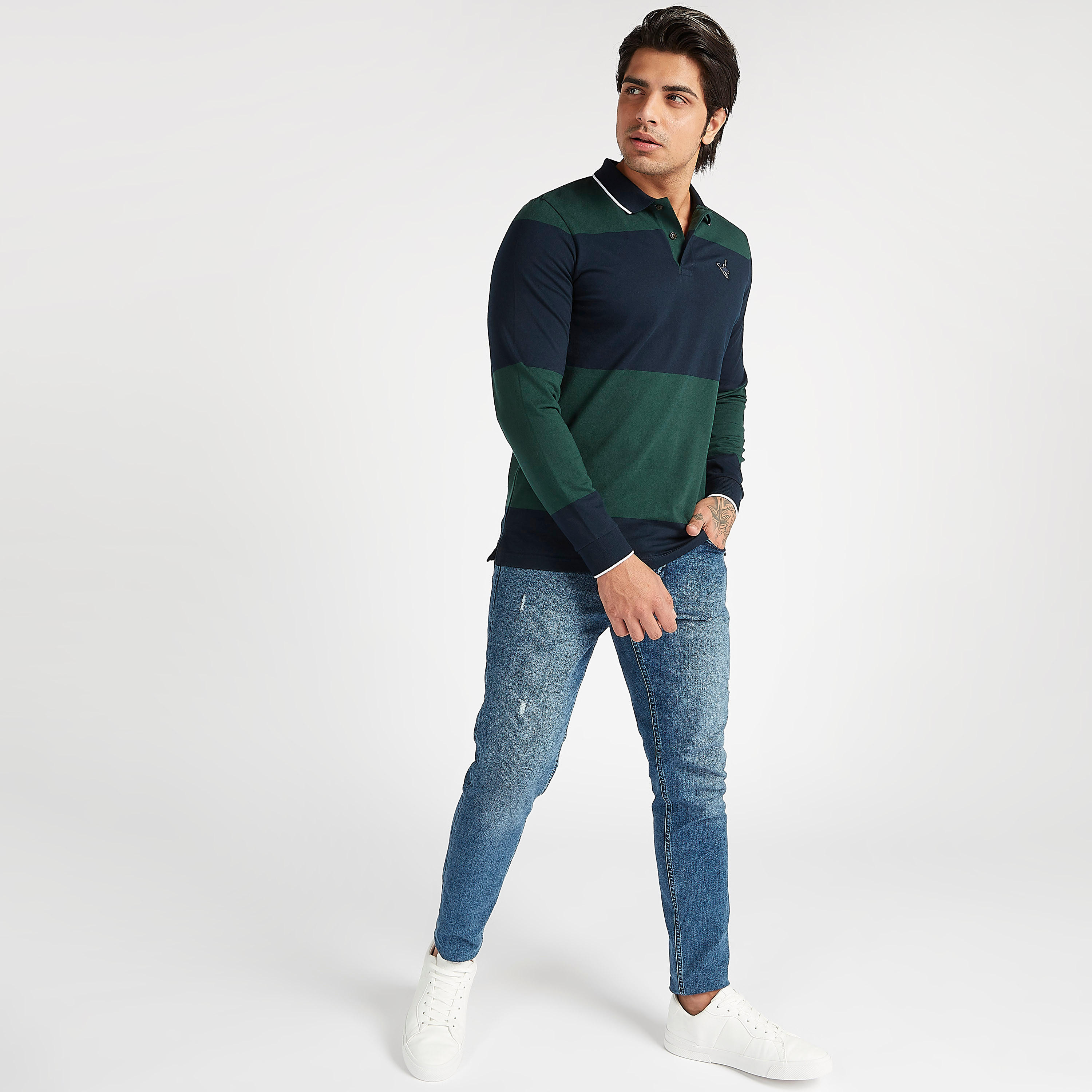 تيشيرت بولو مستدام مخطّط بأكمام طويلة وزر إغلاق-men-clothing-tshirtsandpolos-polos-image-2