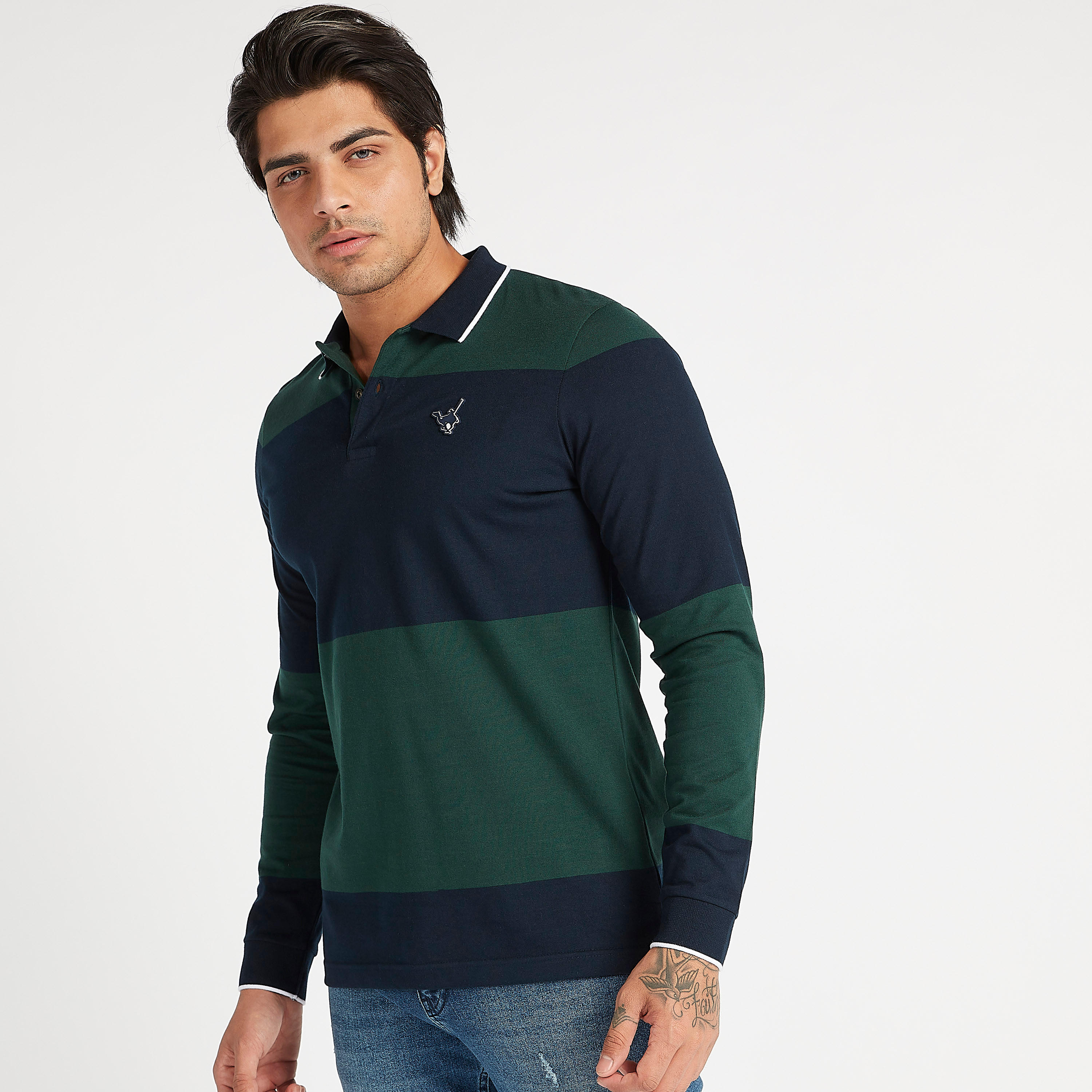 تيشيرت بولو مستدام مخطّط بأكمام طويلة وزر إغلاق-men-clothing-tshirtsandpolos-polos-image-5