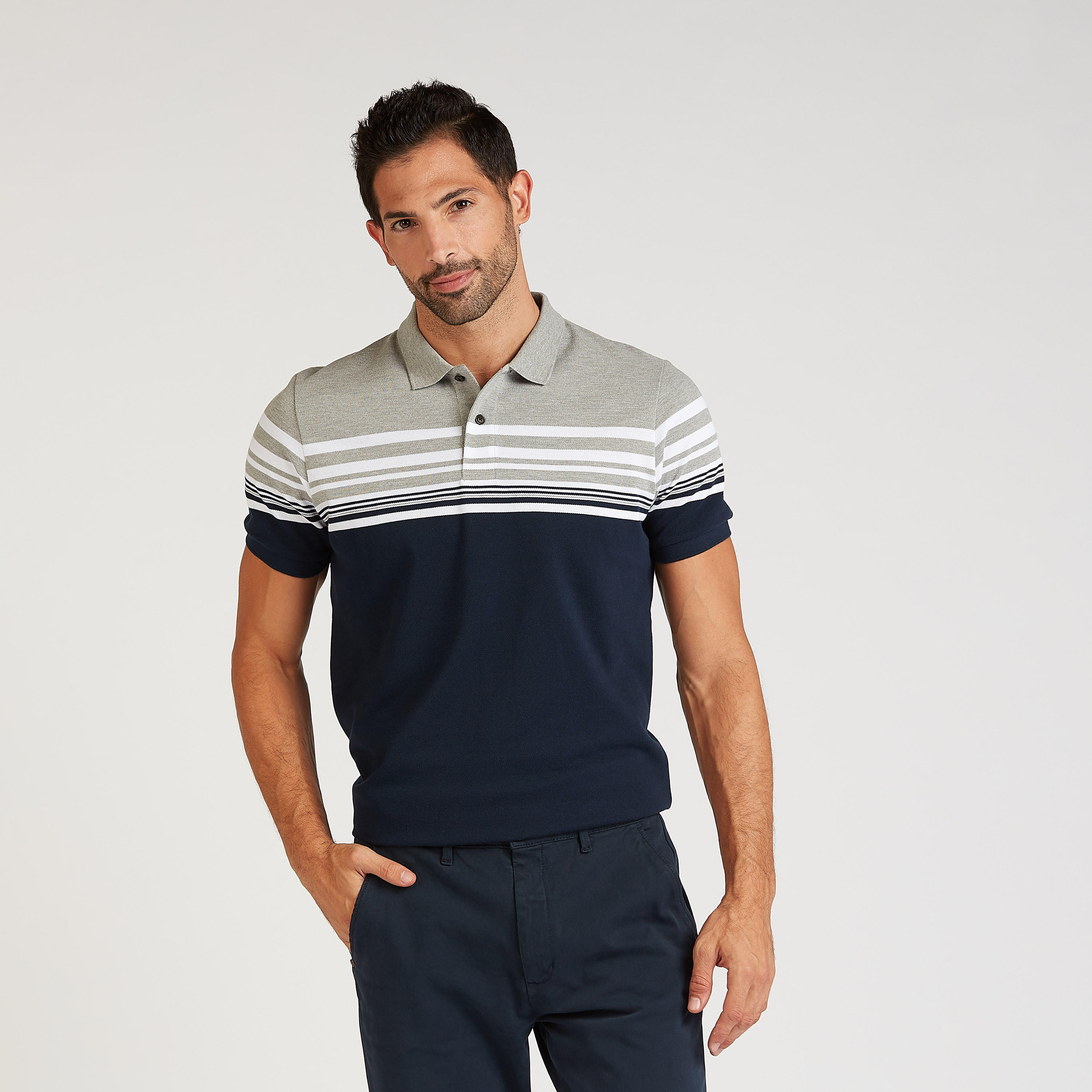 Sustainable Striped Polo T-shirt with Short Sleeves-men-clothing-tshirtsandpolos-polos-image-1