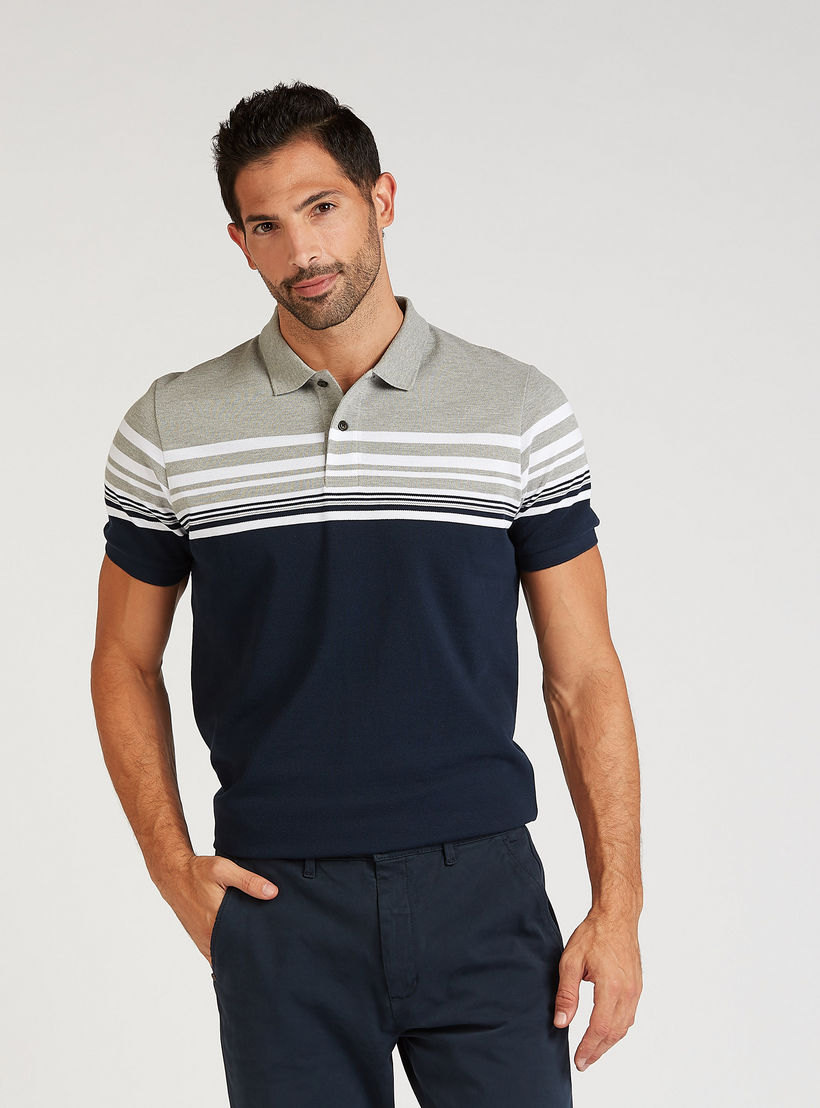 Sustainable Striped Polo T-shirt with Short Sleeves-men-clothing-tshirtsandpolos-polos-image-1