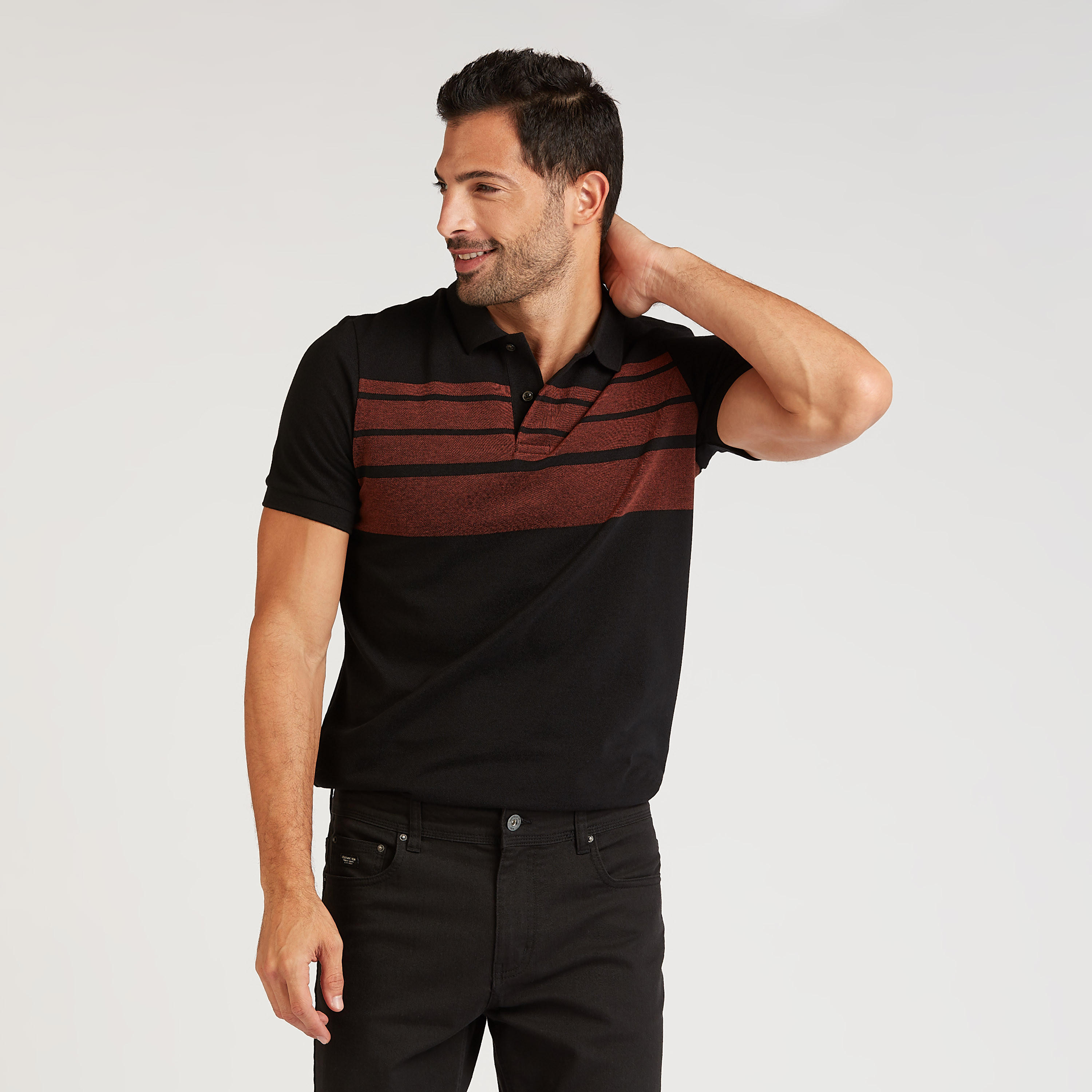 تيشيرت بولو مخطط بياقة عادية وأكمام قصيرة-men-clothing-tshirtsandpolos-polos-image-4